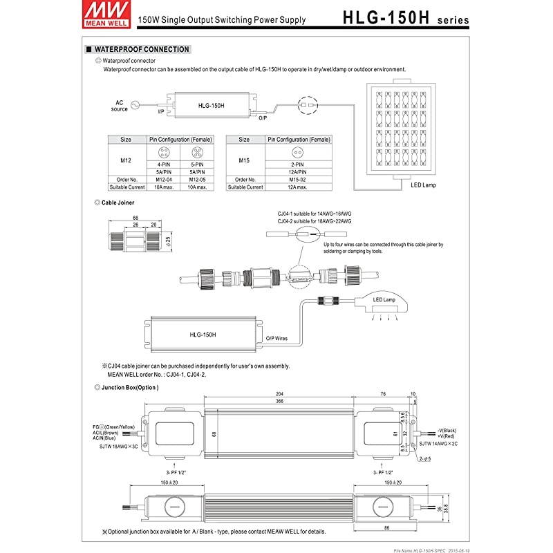 Output Switching Power Supply, 12 Volts @ 12.5 Amps Standard Model, 150W