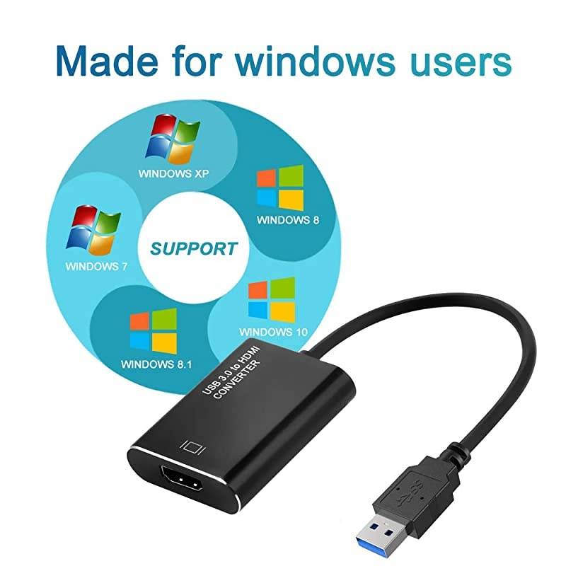 to HDMI Adapter, Full HD 1080P to HDMI Video Adapter with Audio Output for Multiple Monitors, Compatible with Windows XP 7/8/8.1/10 [ Not Support Mac & Vista ]