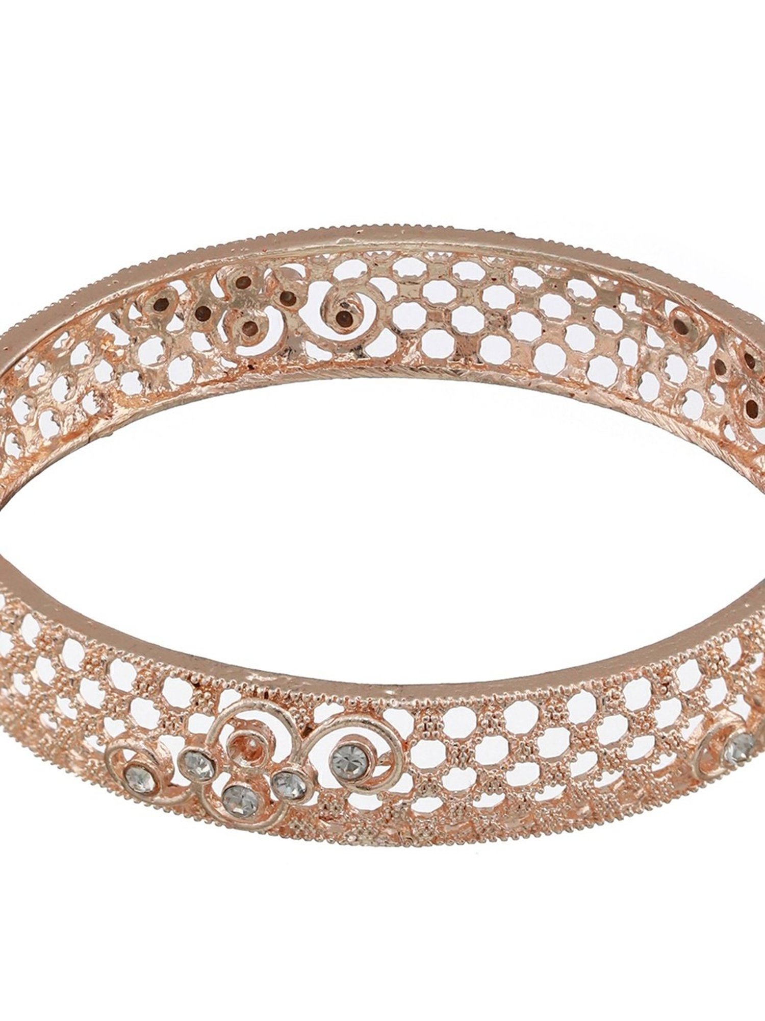 Jazz And Sizzle Rose Gold-Plated Cubic Zirconia Studded Bangle - Set of 2