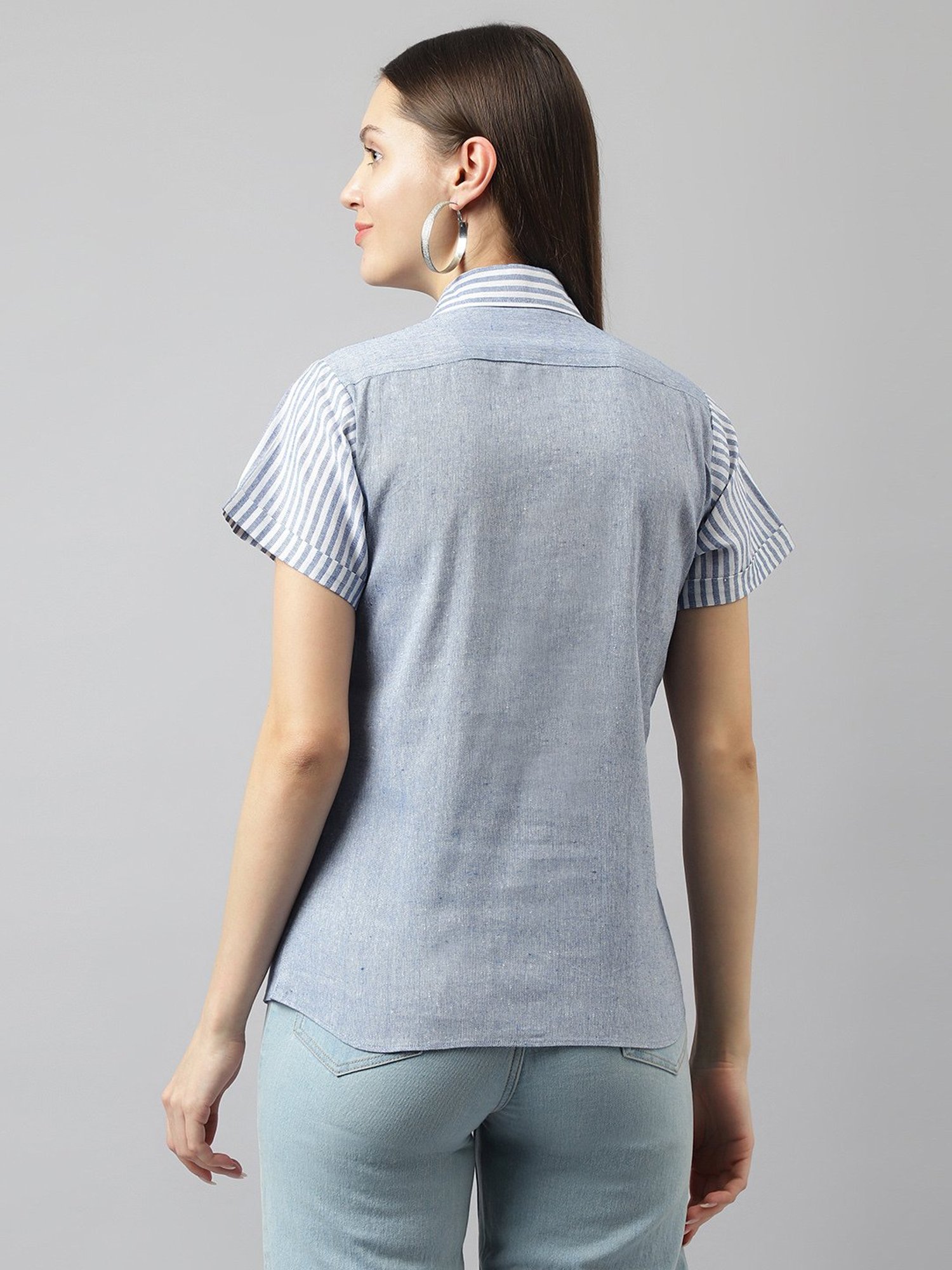 KERI PERRY Blue Cotton Striped Shirt