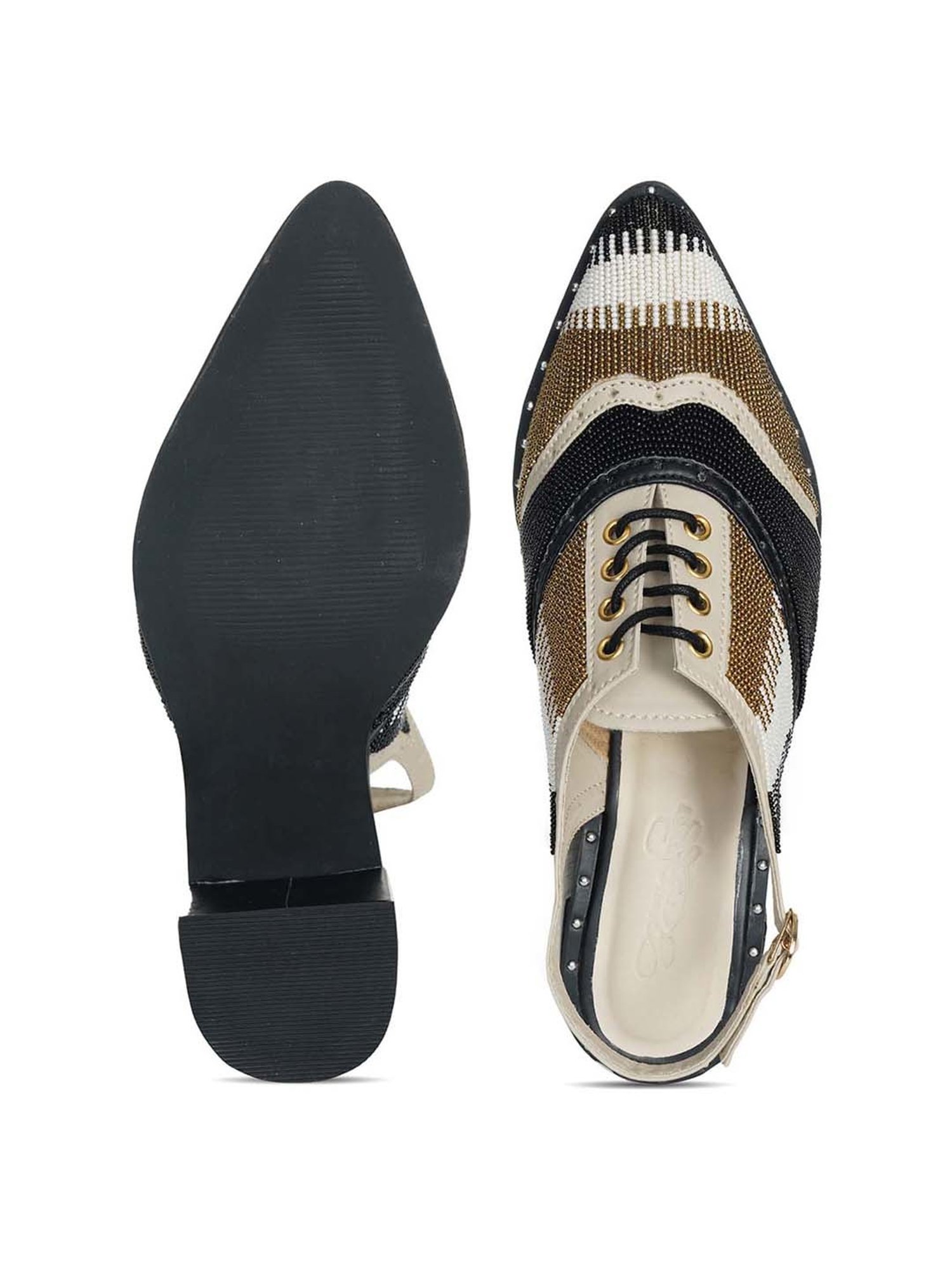 Sole House Women's Black & Cr&iquest;me Back Strap Sandals