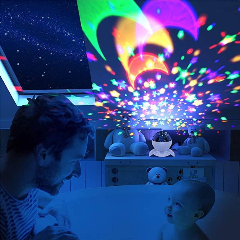 Night Light Baby Star Projector 8 Color Rotation Lamp with Timer Remote and Chargeable Dimmable Combinations Romantic Star Sky Best Gift for Kids Festival Bedroom Living Room White