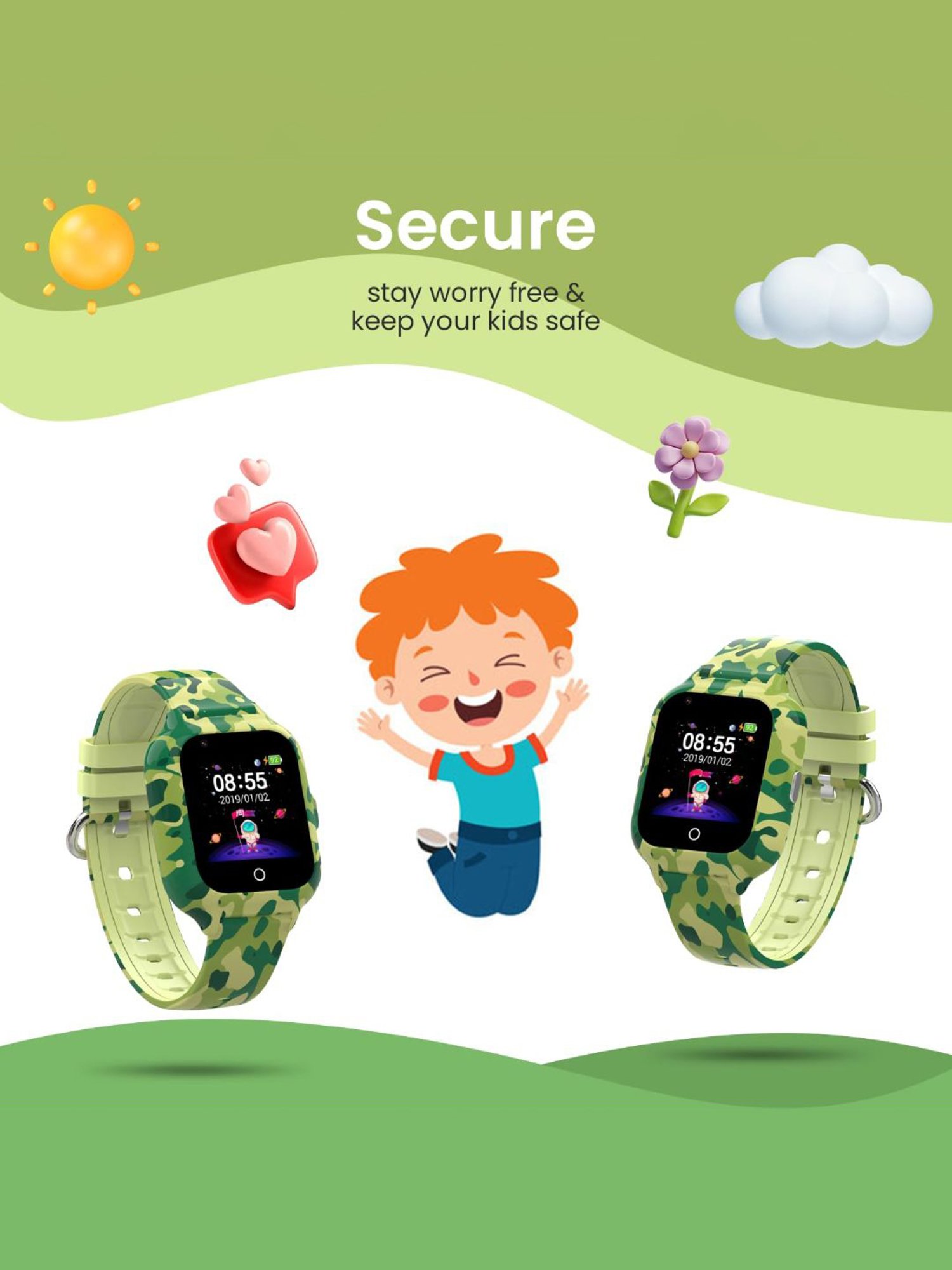 Turet Smartwatch for Kids with Camera, Games, Recorder, Sim Enabled 2-Way Calling (Green)