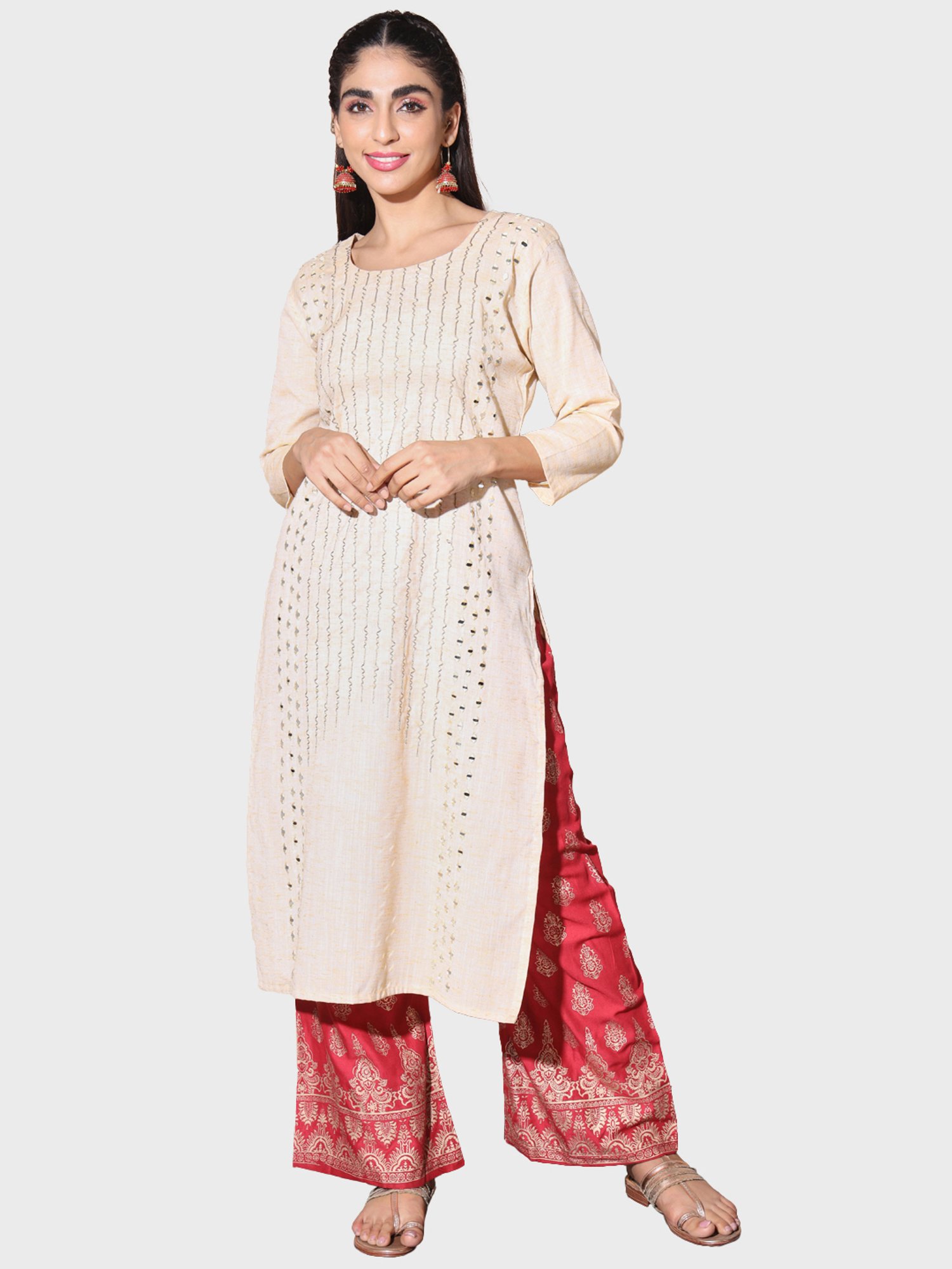 BUYNEWTREND Pink Printed Palazzos