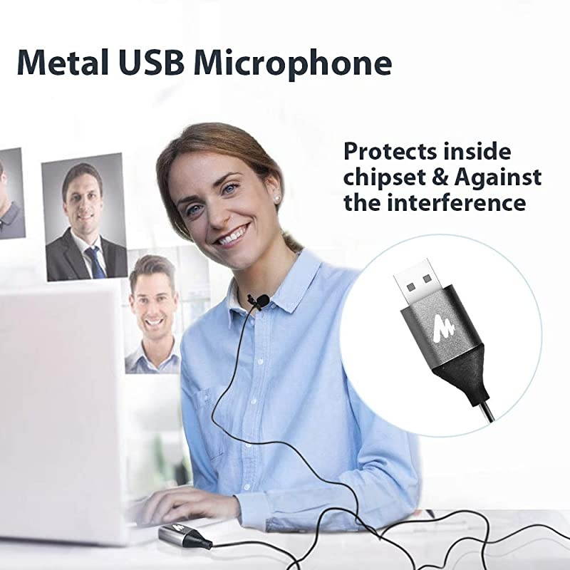 USB Lavalier Microphone AUUL10 192kHz24bit Omnidirectional Lapel Mic Hands Free Shirt Collar Clipon Microphone for PC Computer Laptop YouTube Skype Recording Live Broadcasting