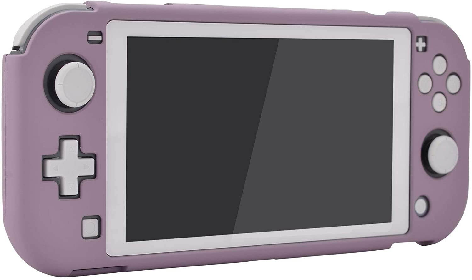 eXtremeRate PlayVital Customized Protective Grip Case for Nintendo Switch Lite, Dark Grayish Violet Hard Cover for Nintendo Switch Lite - 1 x White Border Tempered Glass Screen Protector Included