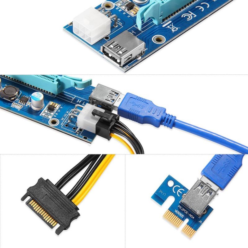 PCIe Riser, High Performance 1x to 16x Powered Riser Adapter Card for Bitcoin Litecoin ETH C oin Mining 6 PIN Powered PCIE Extension Cable GPU Riser Ethereum Mining ETH GPU Extension Cable - 6 Pack