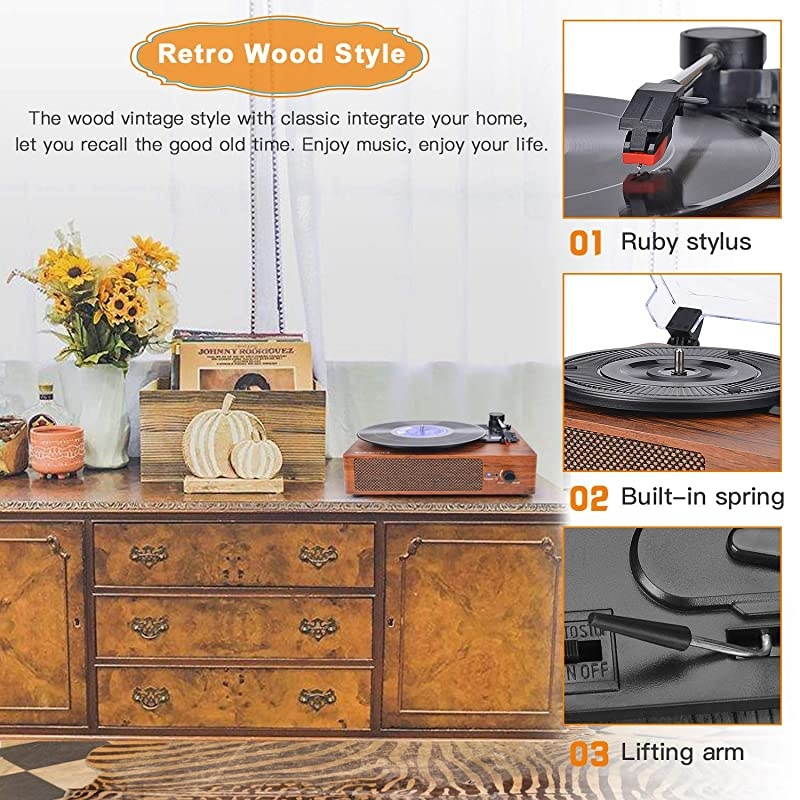 Player Turntable Vinyl Player with Speakers Turntables for Vinyl s 3 Speed Belt Driven Vintage Player Vinyl Player Music Vinyl Turntable