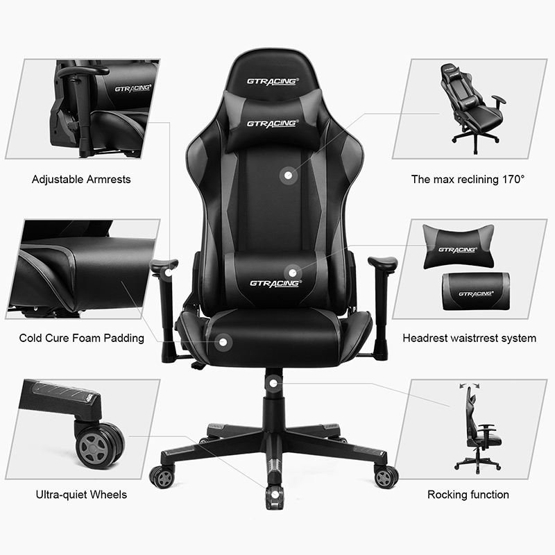 Gaming Chair, Racing Style Computer Desk Chair Padded Armrests Ergonomic Lumbar Support Adjustable Height