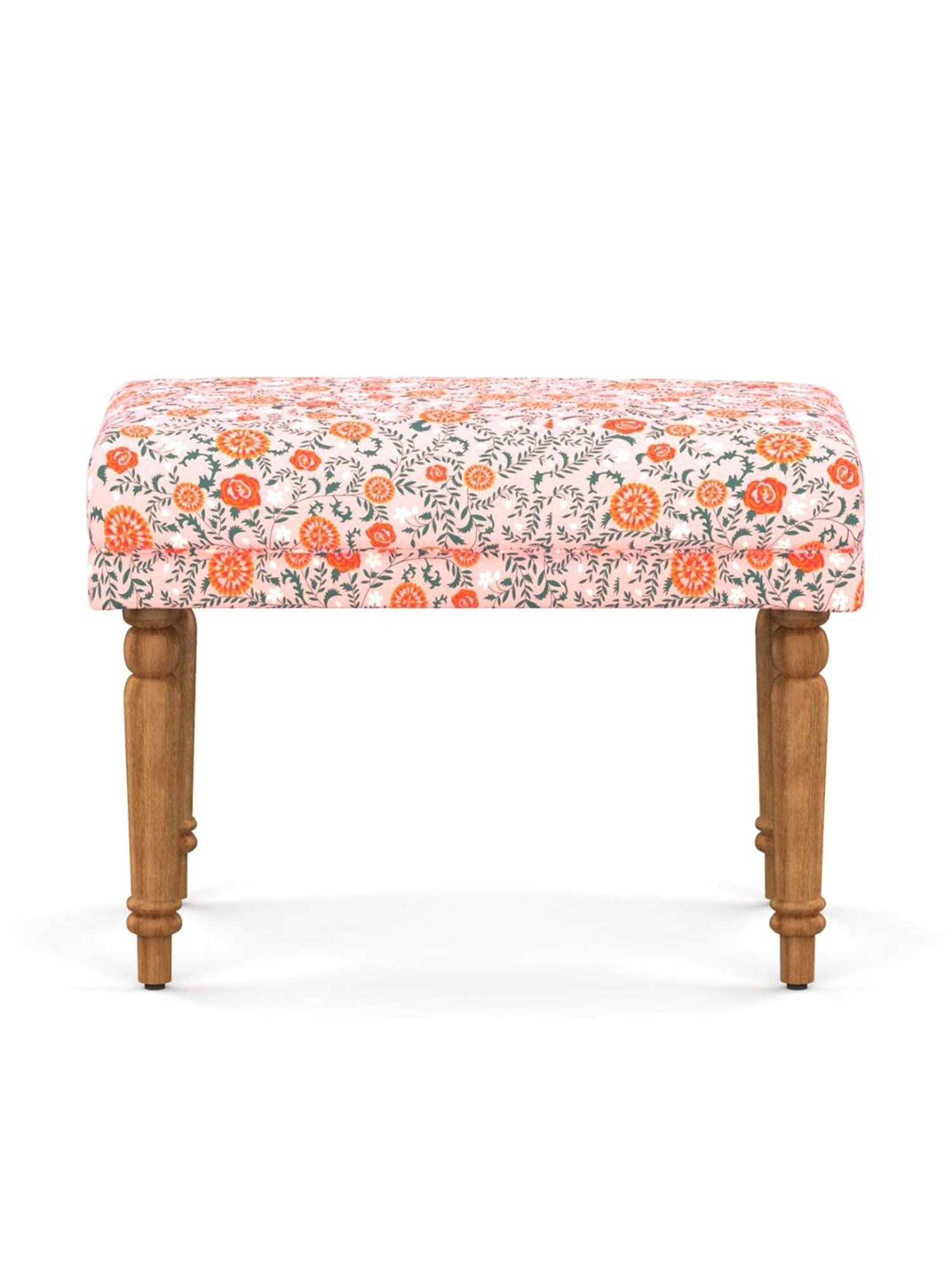 Chumbak Nawaab Earthy Floral Pink Peach Sheesham Wood Small Bench