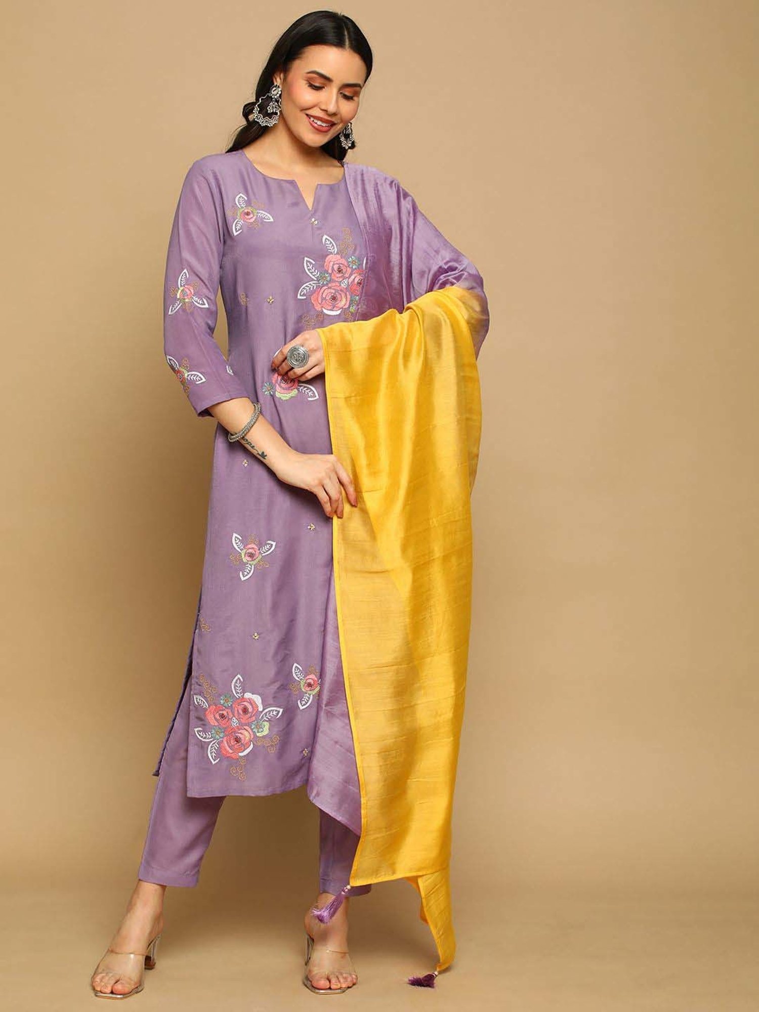 Heeposh Purple Embroidered Kurta Pant Set With Dupatta
