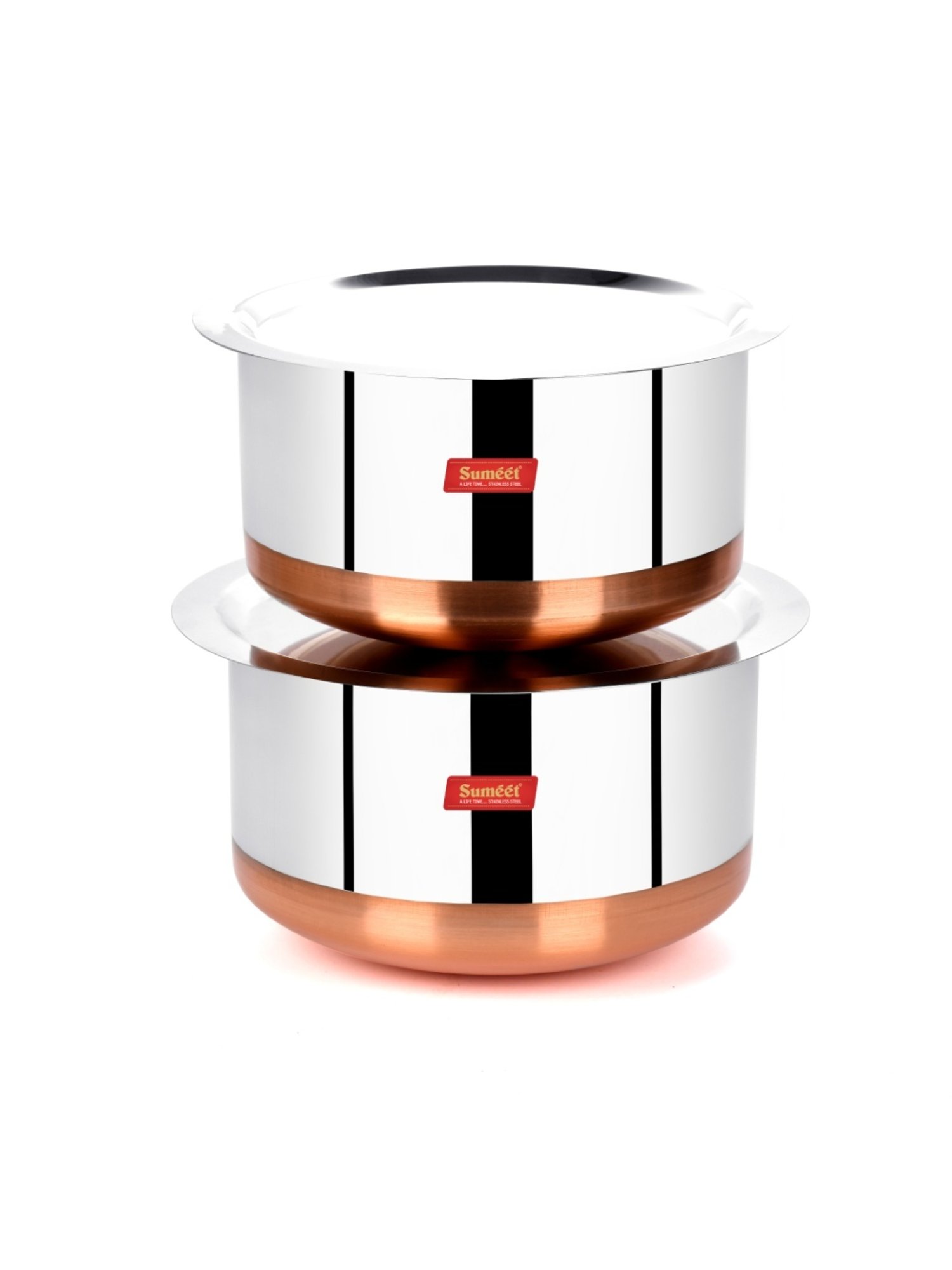 Sumeet Stainless Steel Copper Bottom 2Pc Big Size Tope Set With Lid  (3.850L, 4.70L)