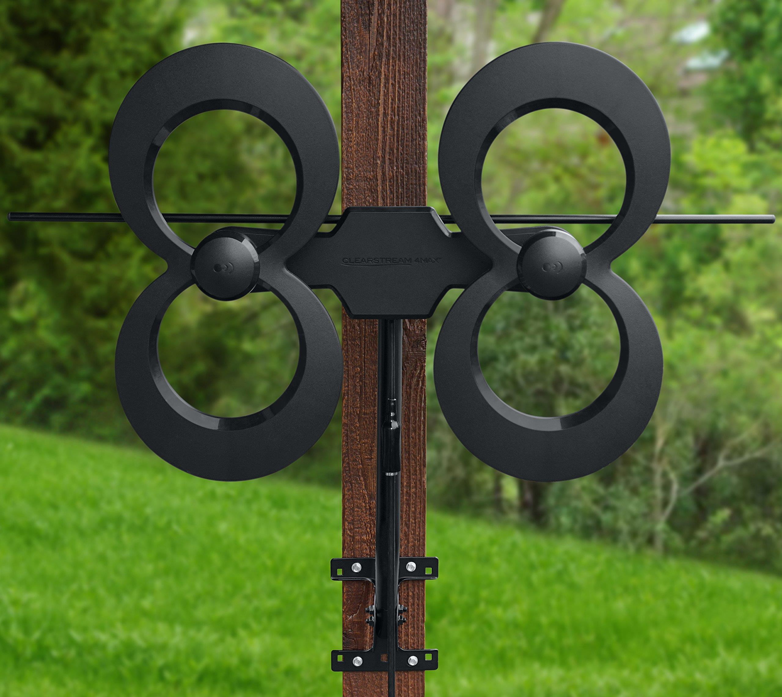 Antennas Direct Clearstream 4Max TV Antenna, 70+ Mile Range, UHF/Vhf, Multi-Directional, Indoor, Attic, Outdoor, Mast W/Pivoting Base/Hardware/Adjustable Clamp/Sealing Pads, 4K Ready, Black &ndash; C4MVJ