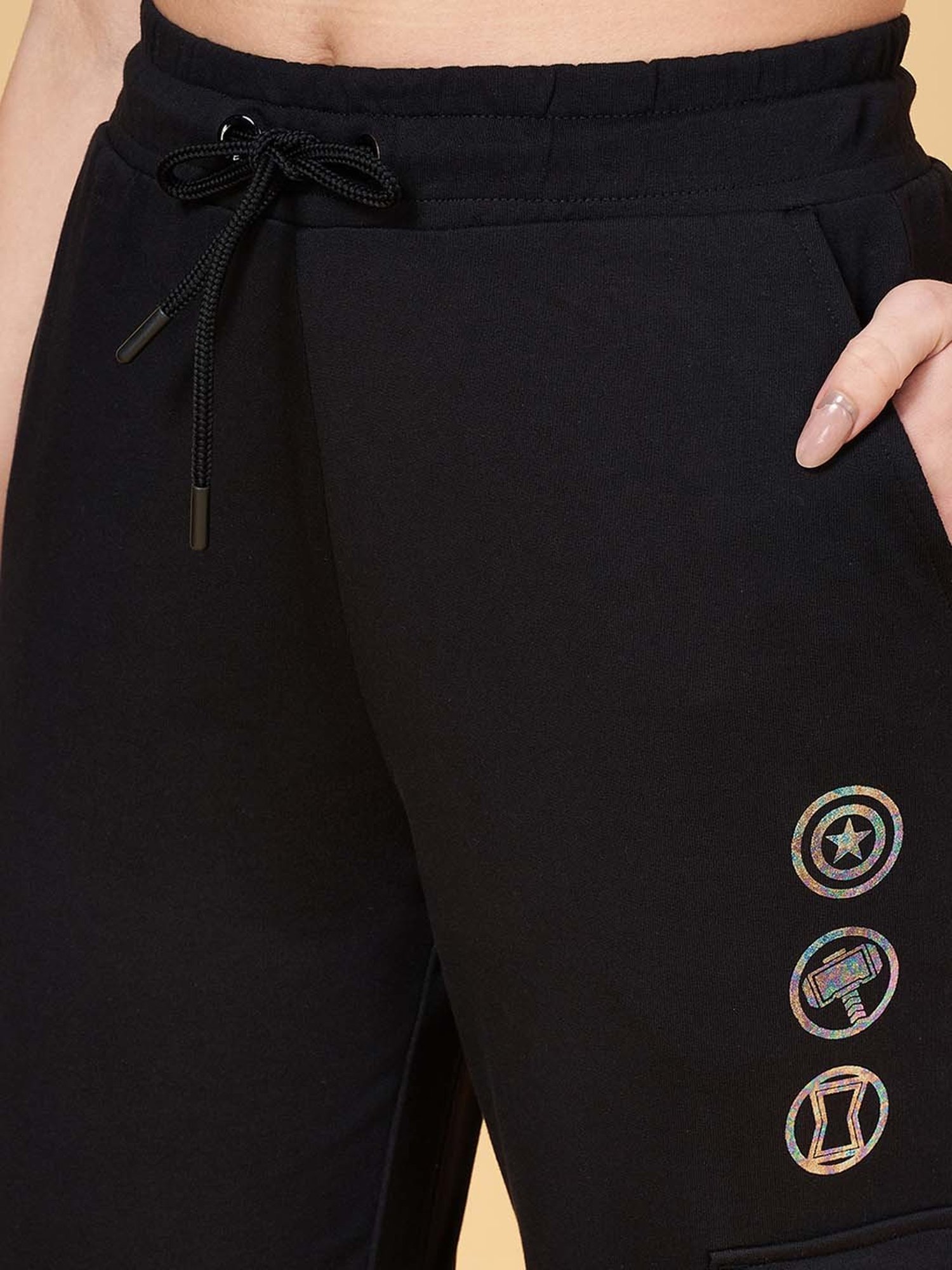 Ajile by Pantaloons Pirate Black Cotton Printed Sports Joggers