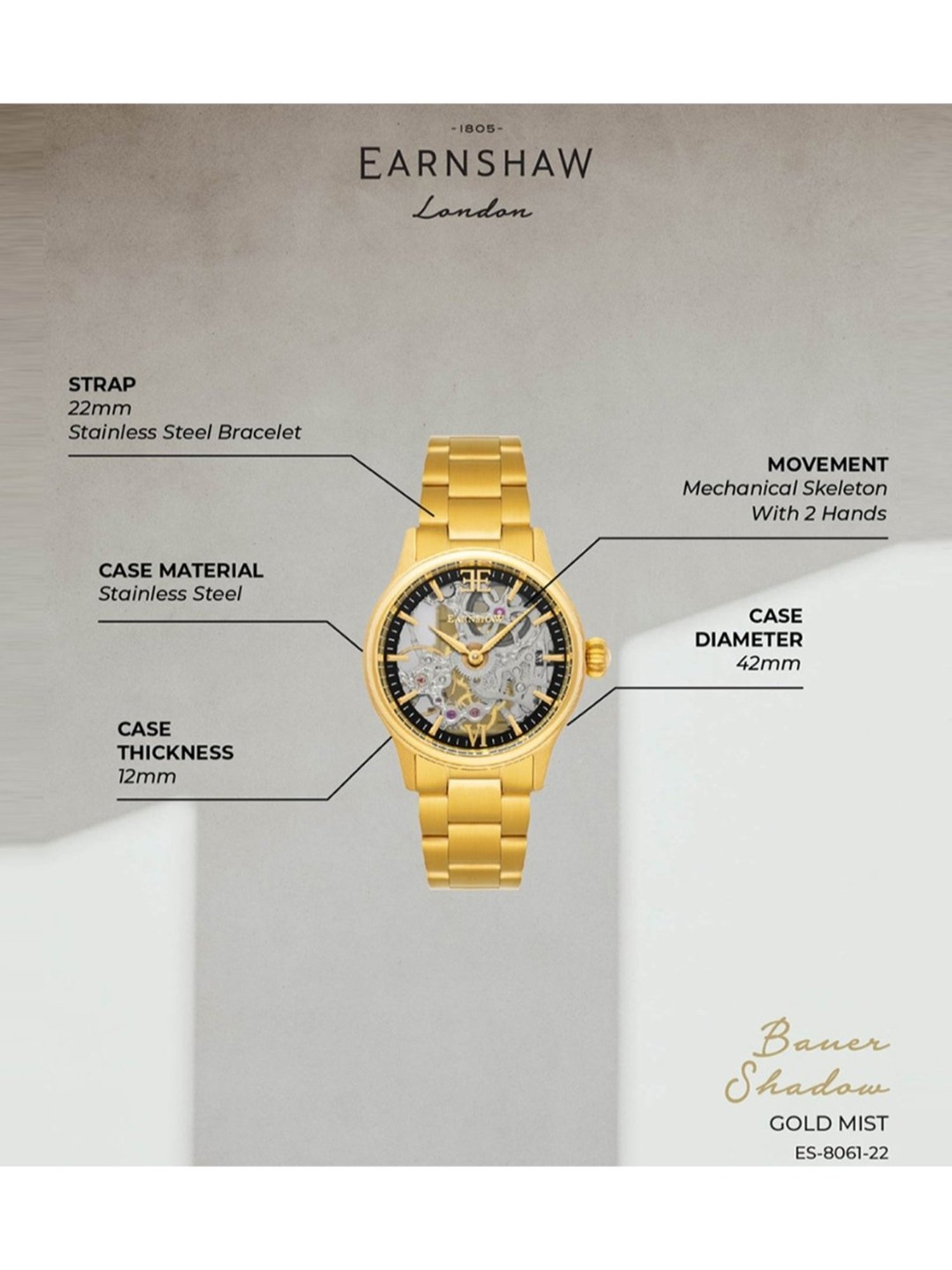 EARNSHAW ES-8061-22 Bauer Shadow Analog Watch for Men