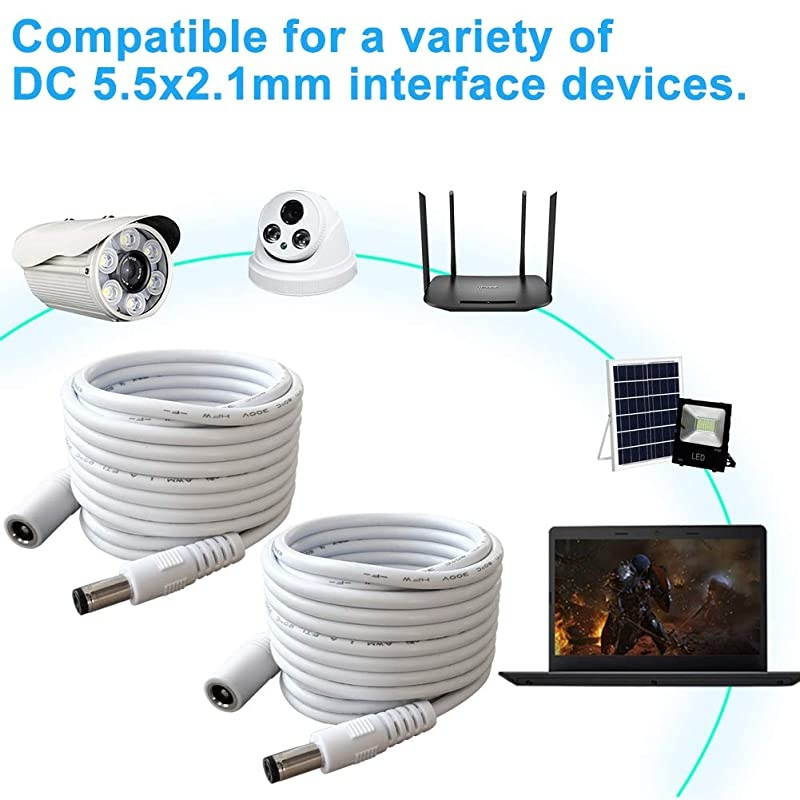 5.5mm x 2.1mm Extension Cord,DC 12v Power Supply Adapter for CCTV Security Camera Surveillance Indoor Wireless IP Camera Dvr Standalone LED Strip,Car,12 Volt Male to Female Plug Cable 10ft