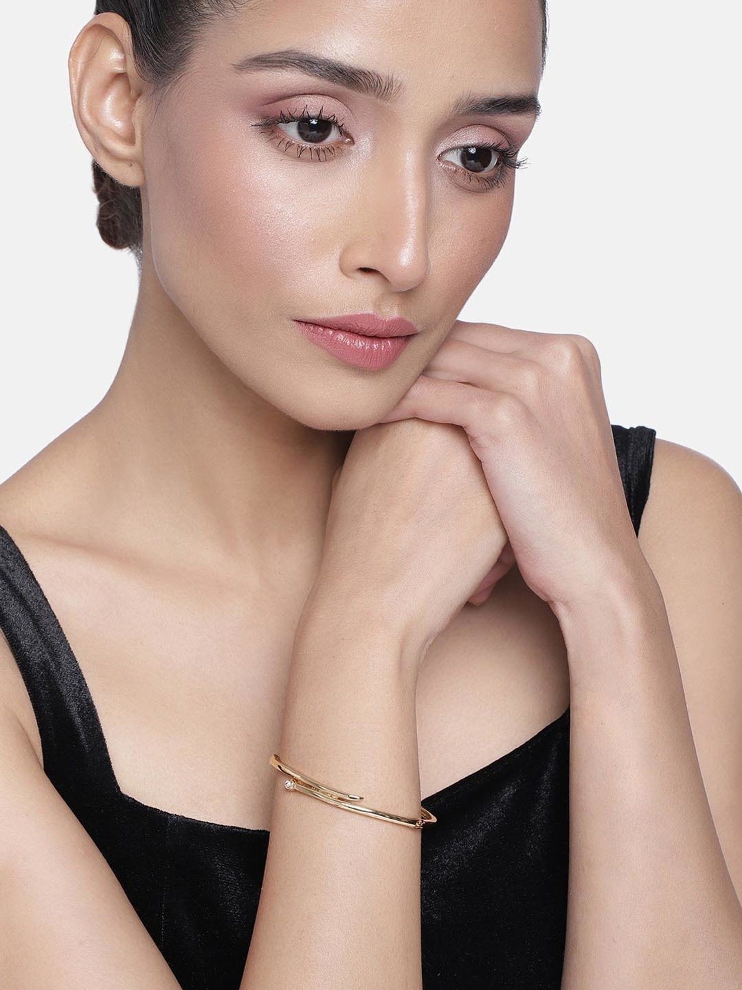 Estele Gold-Plated Parallel Time White Crystal Bracelet for Women