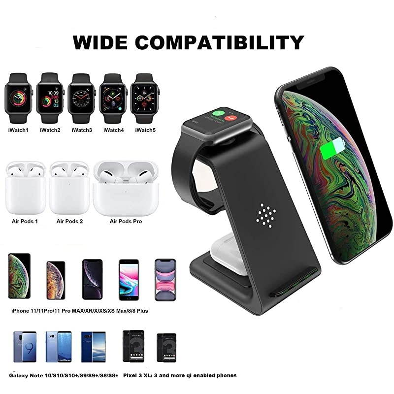 Charger 3 in 1 QiCertified Fast Charging Station Charger Stand Dock for iPhone 1111pro11pro MaxXXSXRXs Max88 Plus Apple Watch Series 54321 AirPods 12Pro Samsung S9