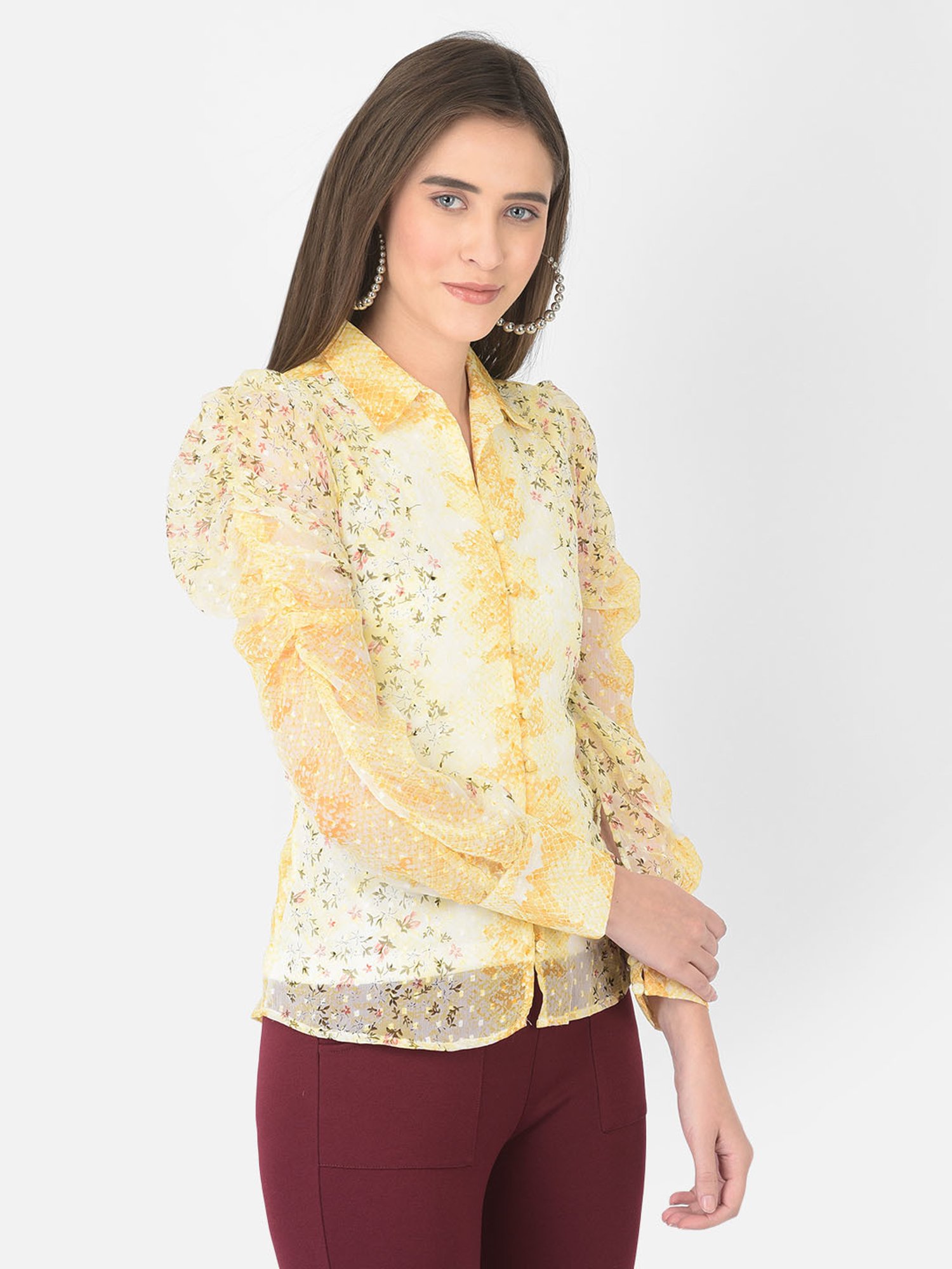 Latin Quarters Yellow & White Printed Top