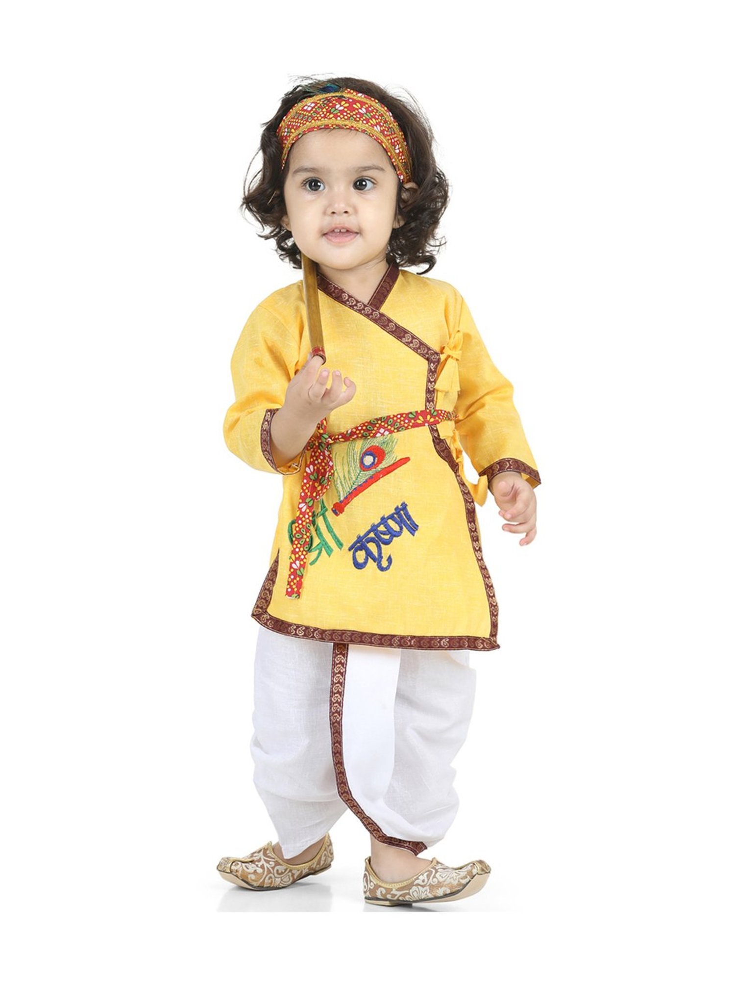 BownBee Kids Yellow Cotton Patch Work Kurta & Dhoti