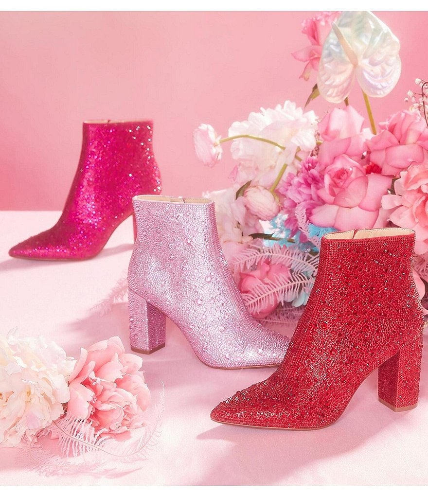 Blue by Betsey Johnson Cady Rhinestone Embellished Block Heel Booties