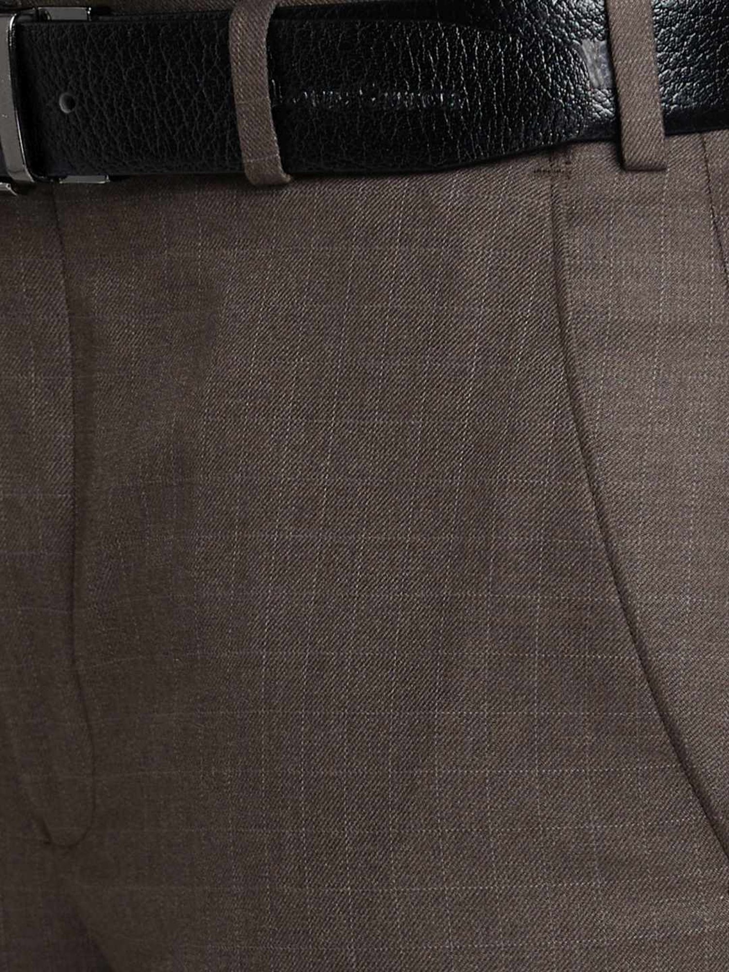 Park Avenue Brown Super Slim Fit Checks Trousers