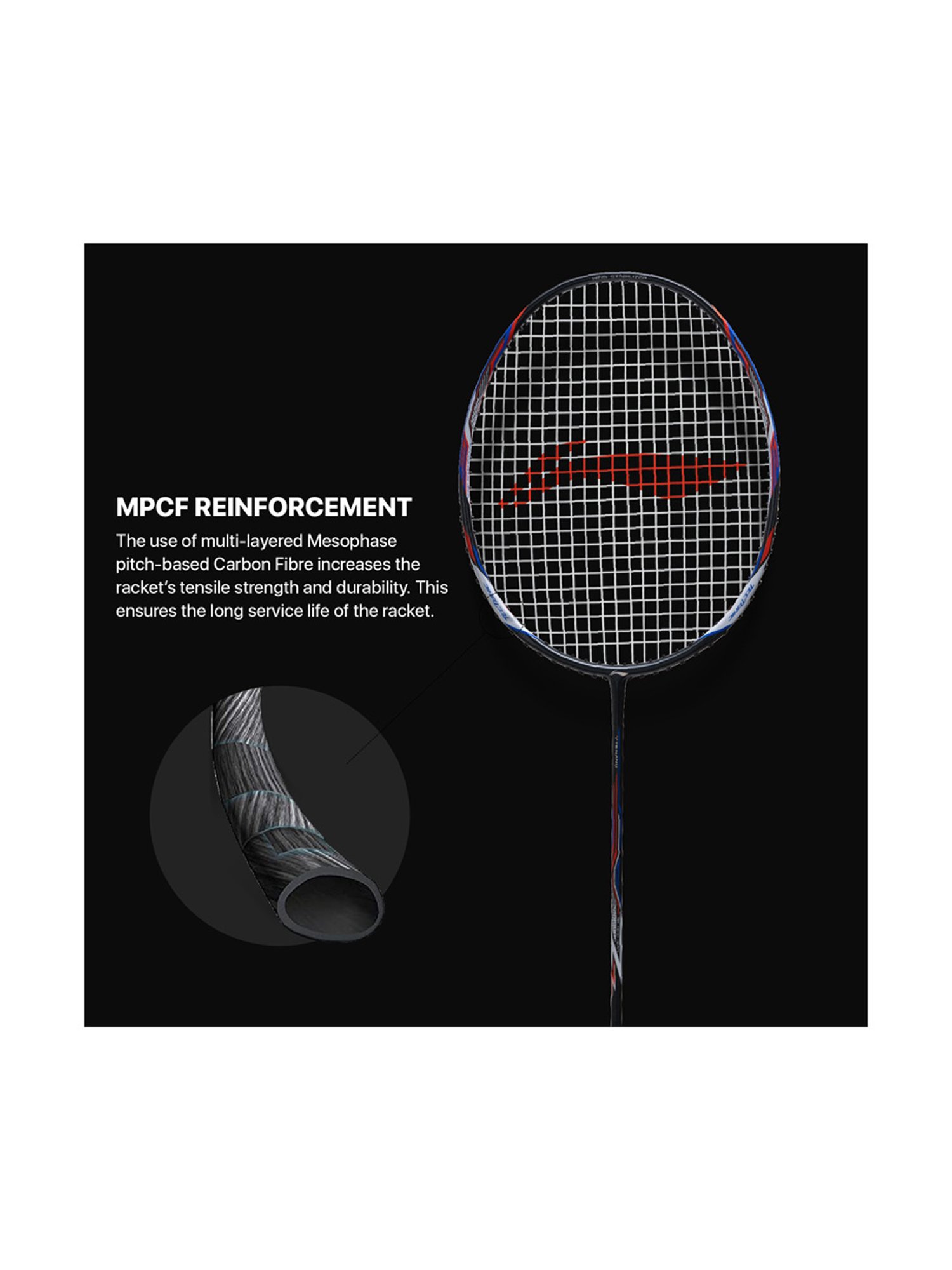 Li-Ning Tectonic 3R Strung Badminton Racket (Charcoal Black) Size - Medium