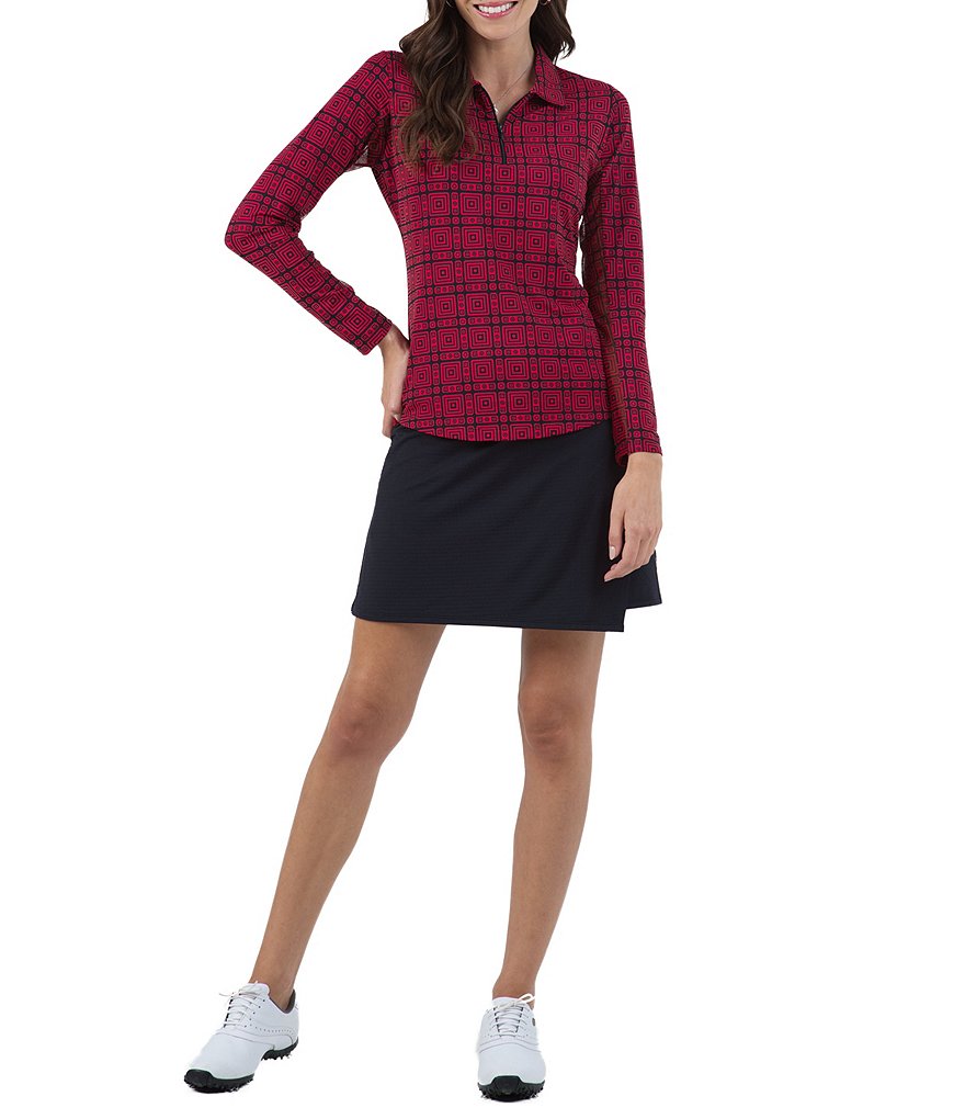 IBKUL Pricilla Print Long Sleeve Point Collar Neck Active Polo Top