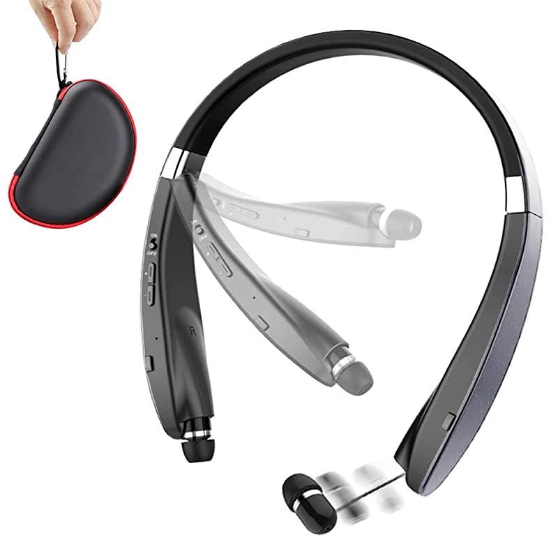 Foldable Bluetooth Headset  Lightweight Retractable Bluetooth Headphones for SportsExercise Noise Cancelling Stereo Neckband Wireless Headset with Carry case