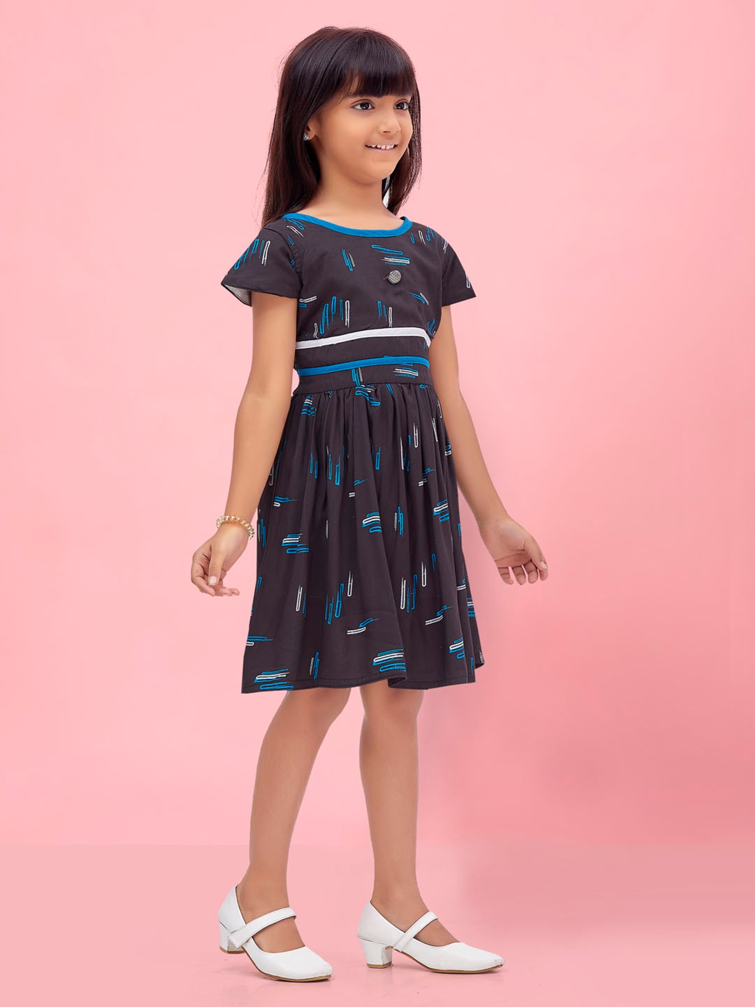 Aarika Kids Dark Grey Printed Frock