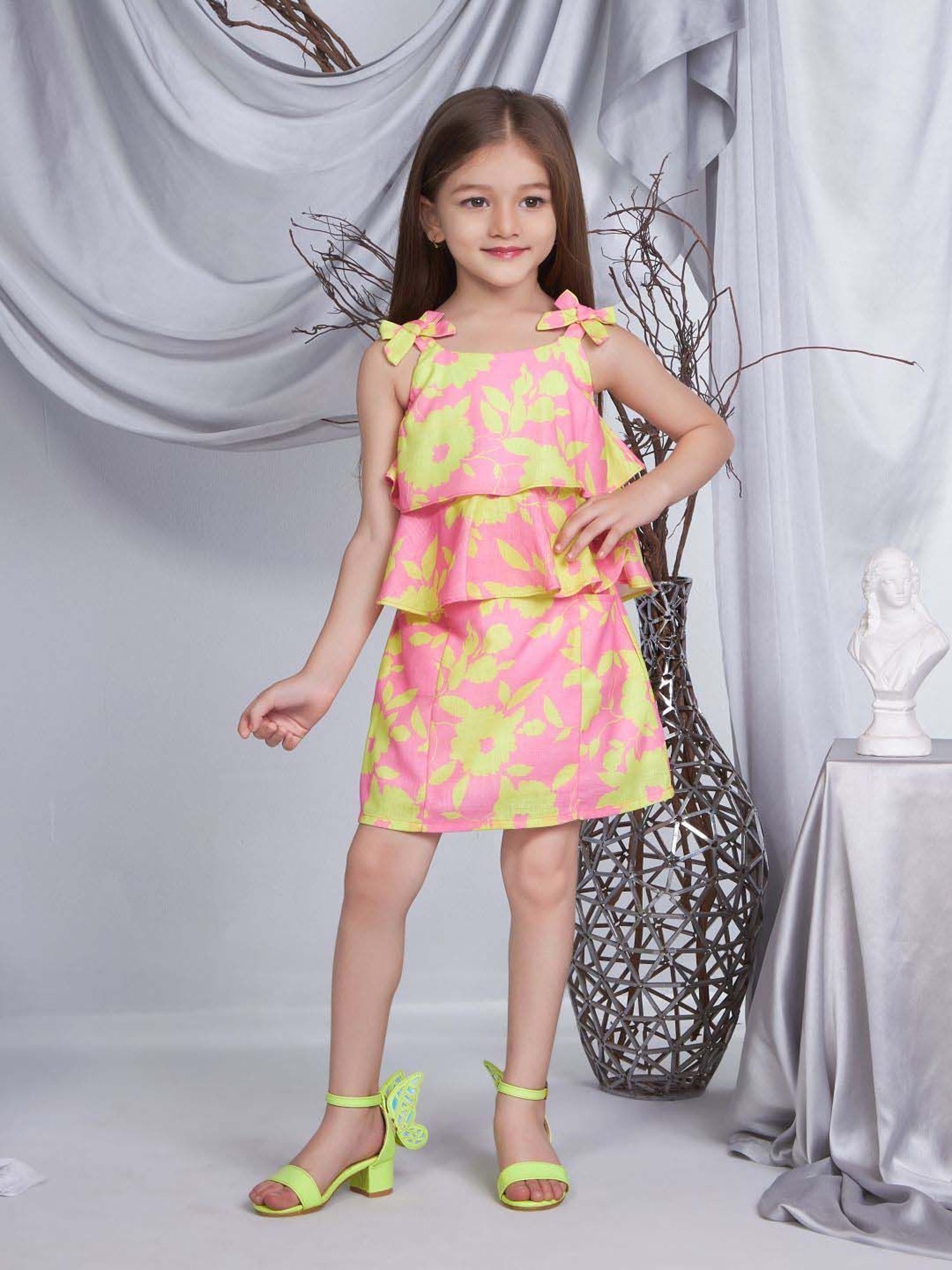 Peppermint Girls Pink Linen Floral Coordinate Set