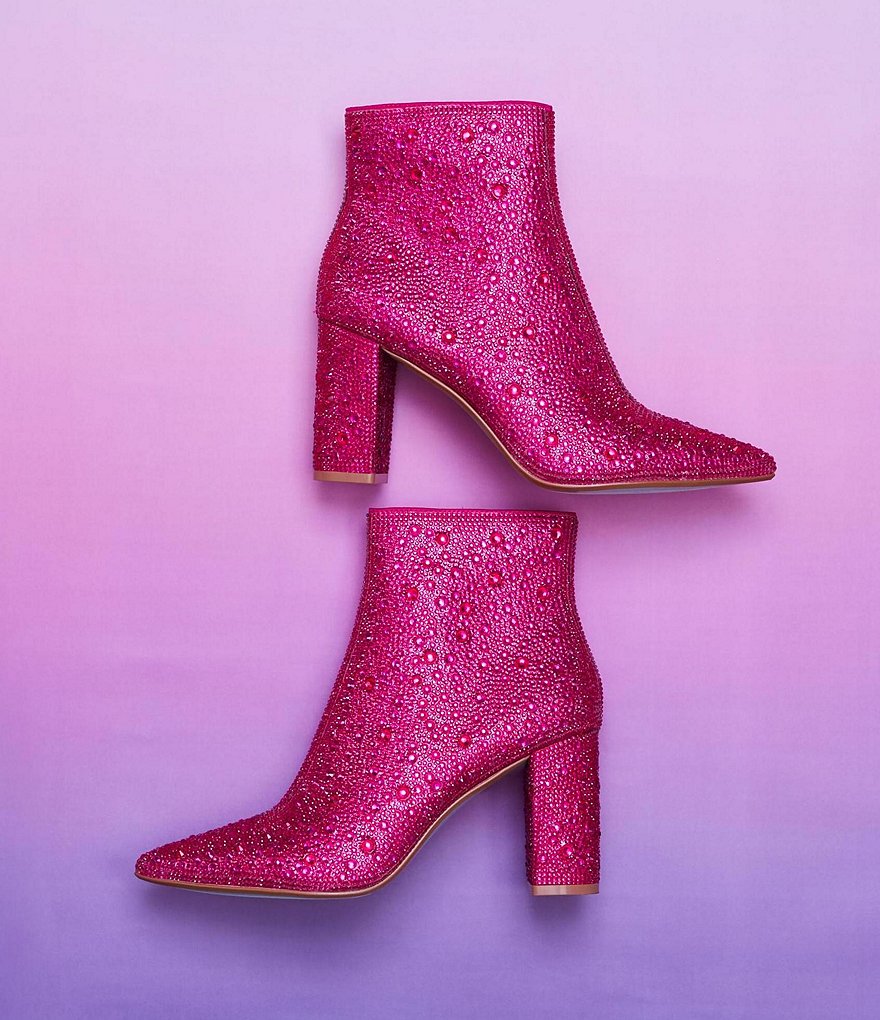 Blue by Betsey Johnson Cady Rhinestone Embellished Block Heel Booties