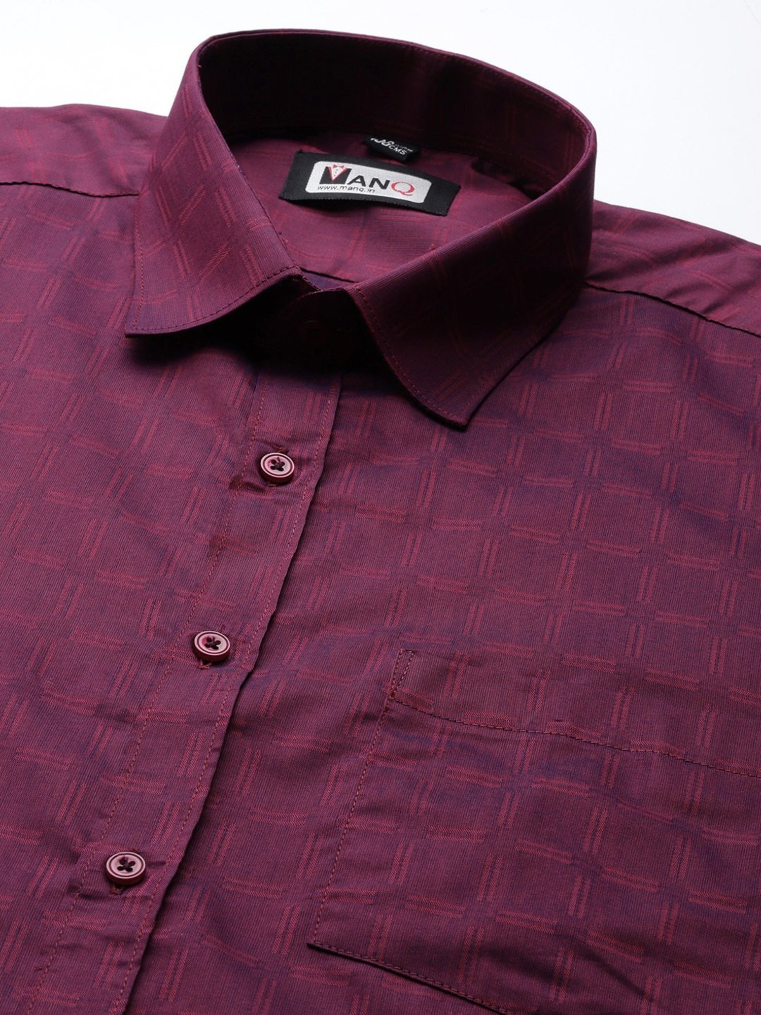 ManQ Wine Regular Fit Check Shirt