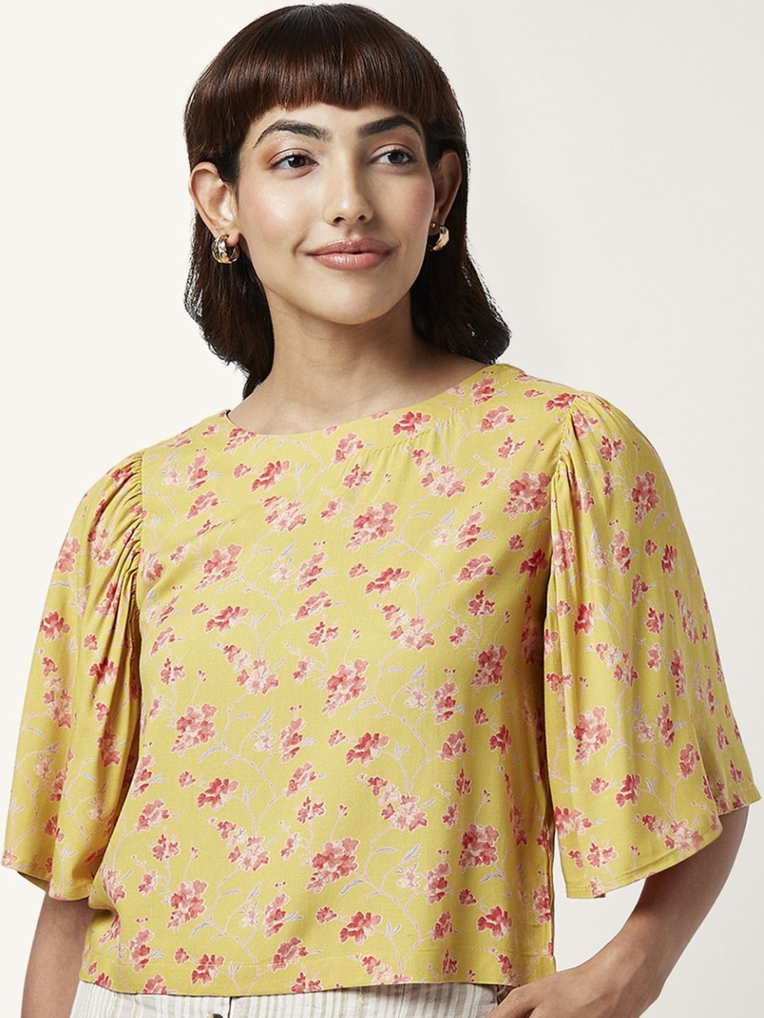 Akkriti by Pantaloons Mustard Floral Print Top