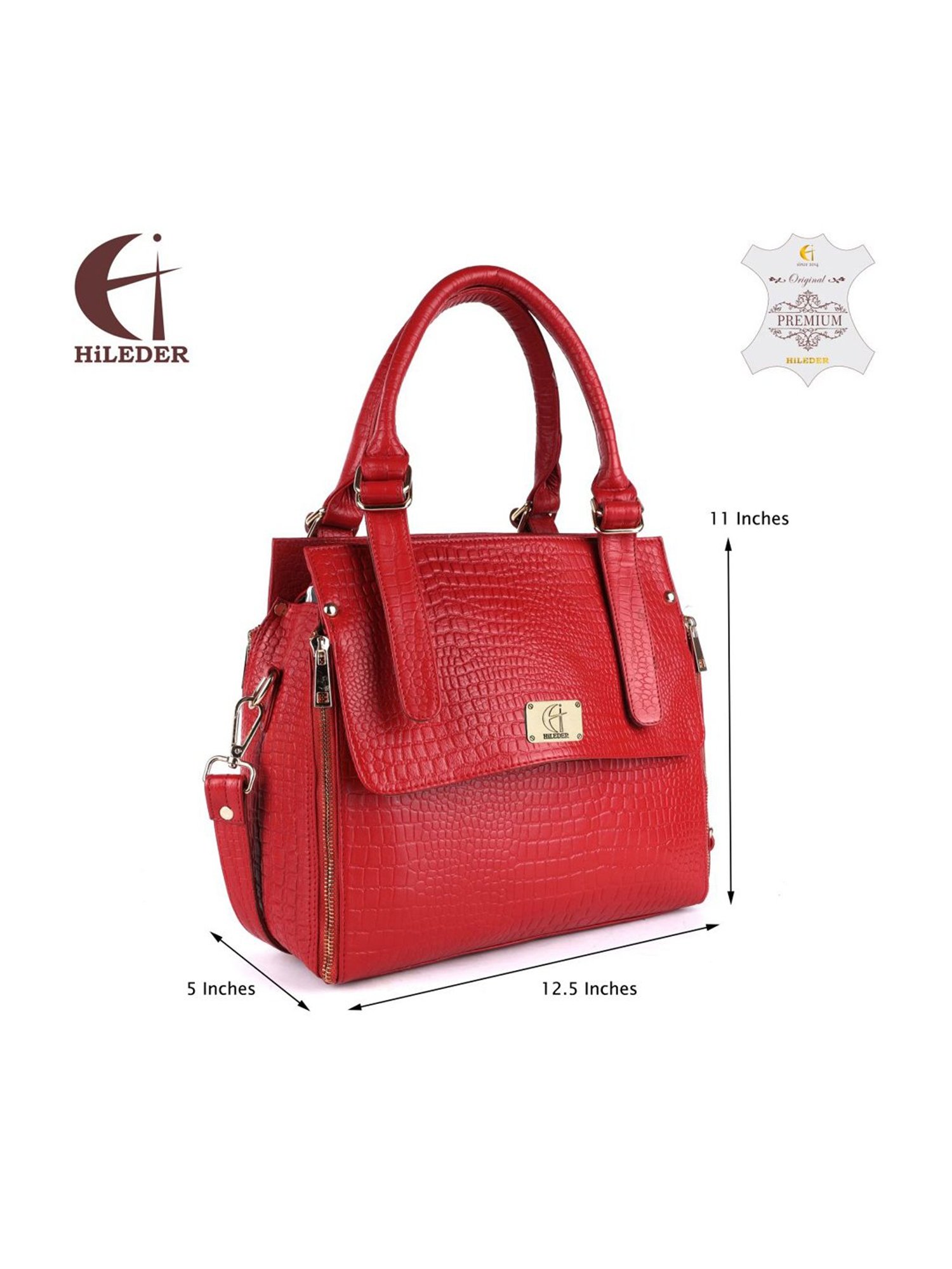 HiLEDER Red Textured Medium Handbag
