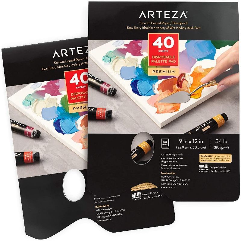 Arteza Disposable Palette Pad, 9"x12", 40 Sheets - 2 Pack (ARTZ-2875)