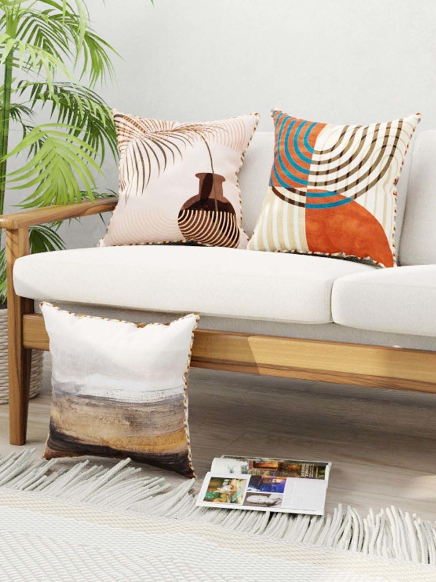 Bianca Suzane Beige & Brown Microfibre Cushion Cover - Set of 3