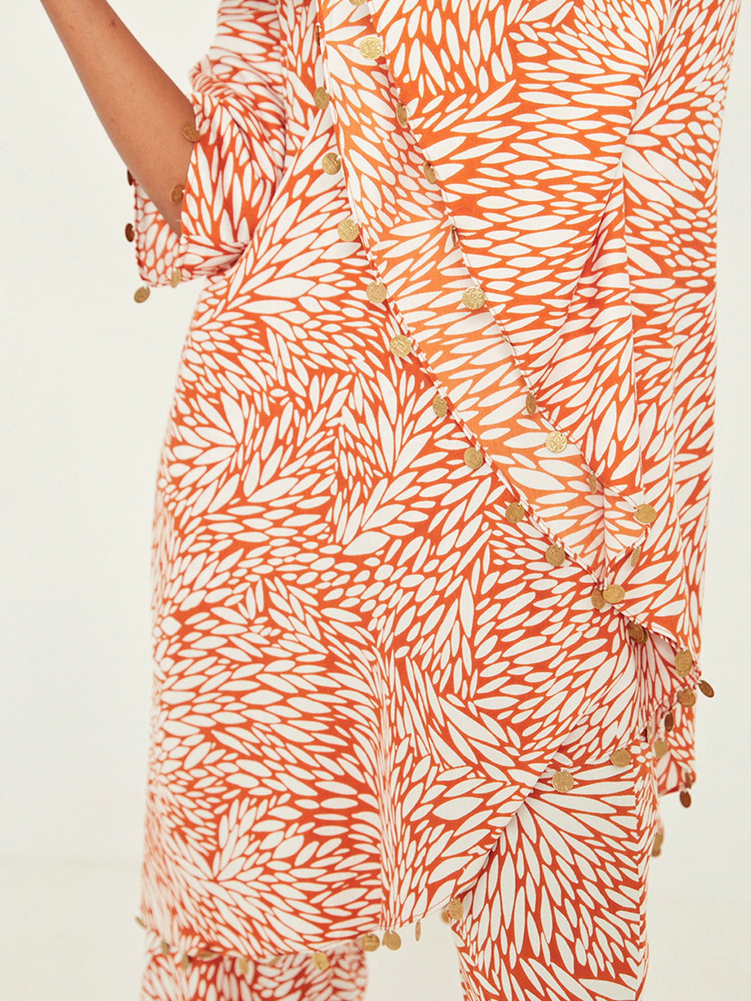ANCESTRY Orange Printed High Low Kurta