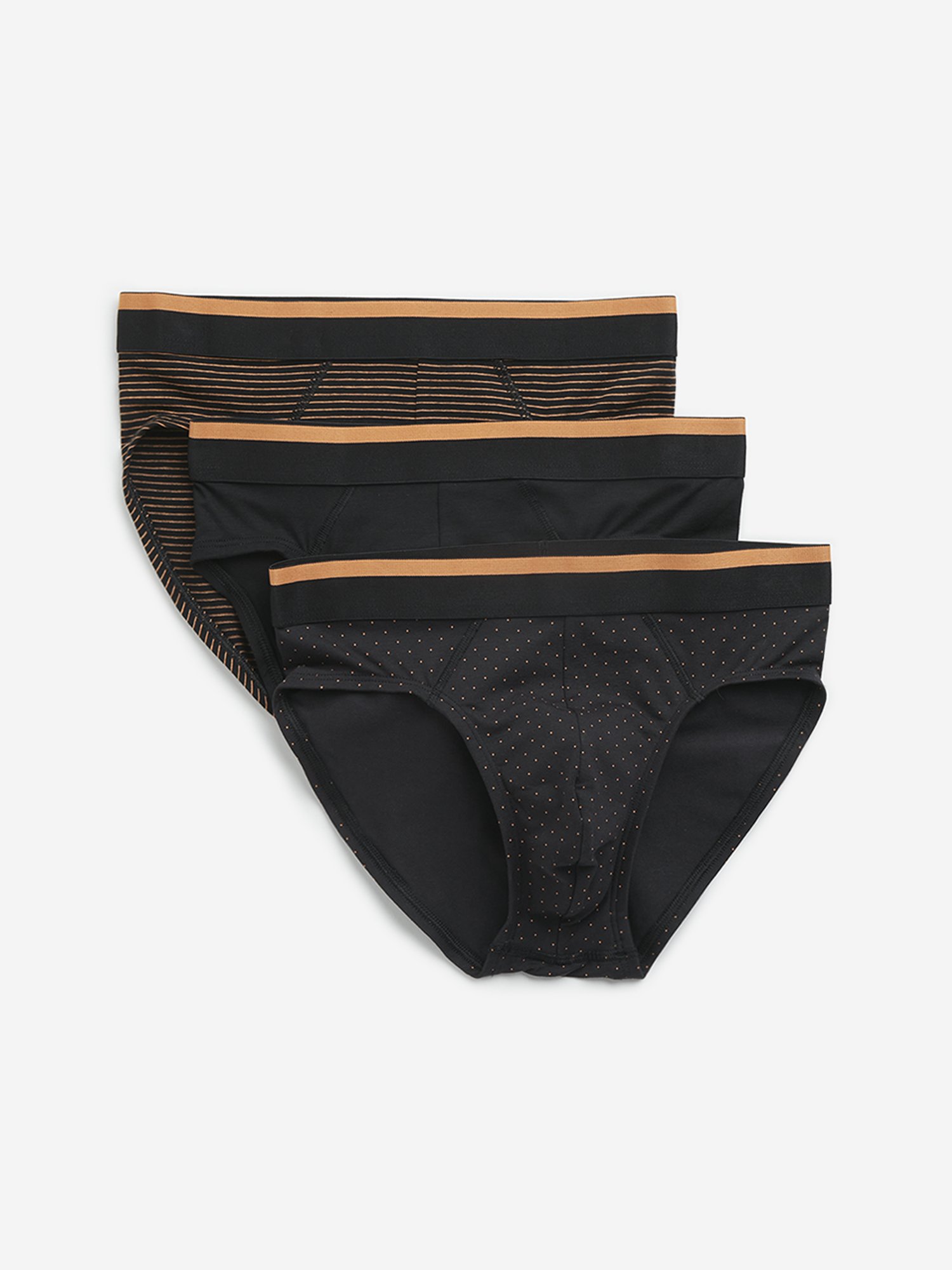 WES Lounge by Westside Orange Printed Cotton Blend Briefs - Pack of 3