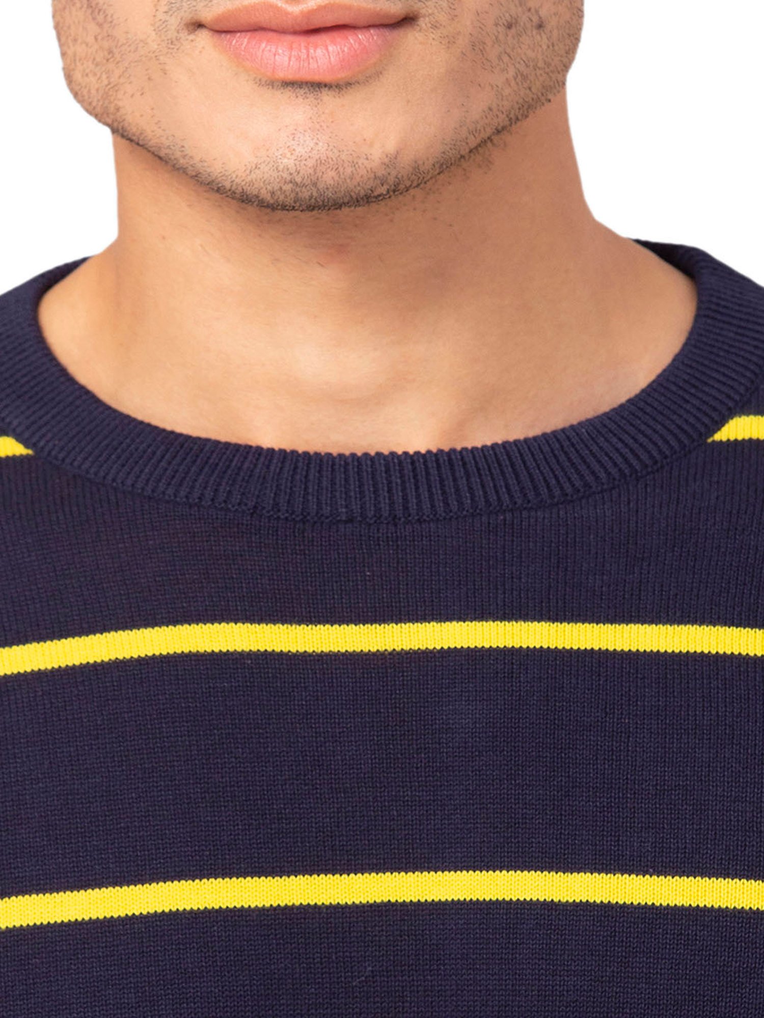 Allen cooper Navy Regular Fit Striped Sweater