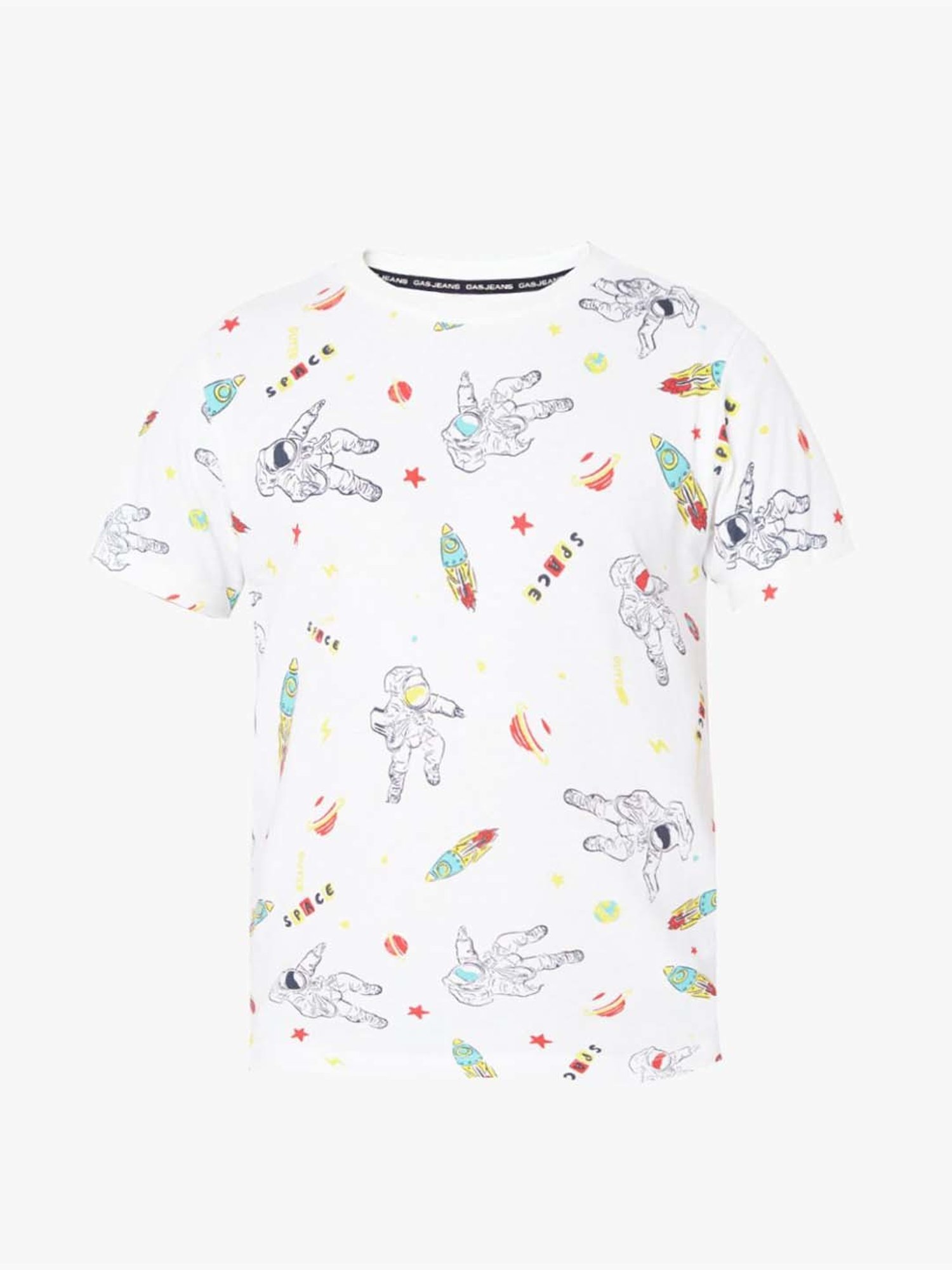 Gas Kids White Cotton Printed T-Shirt