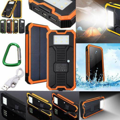 Waterproof 10000mAh Solar Power Bank Charger Dual USB Battery FR Phone US Sell