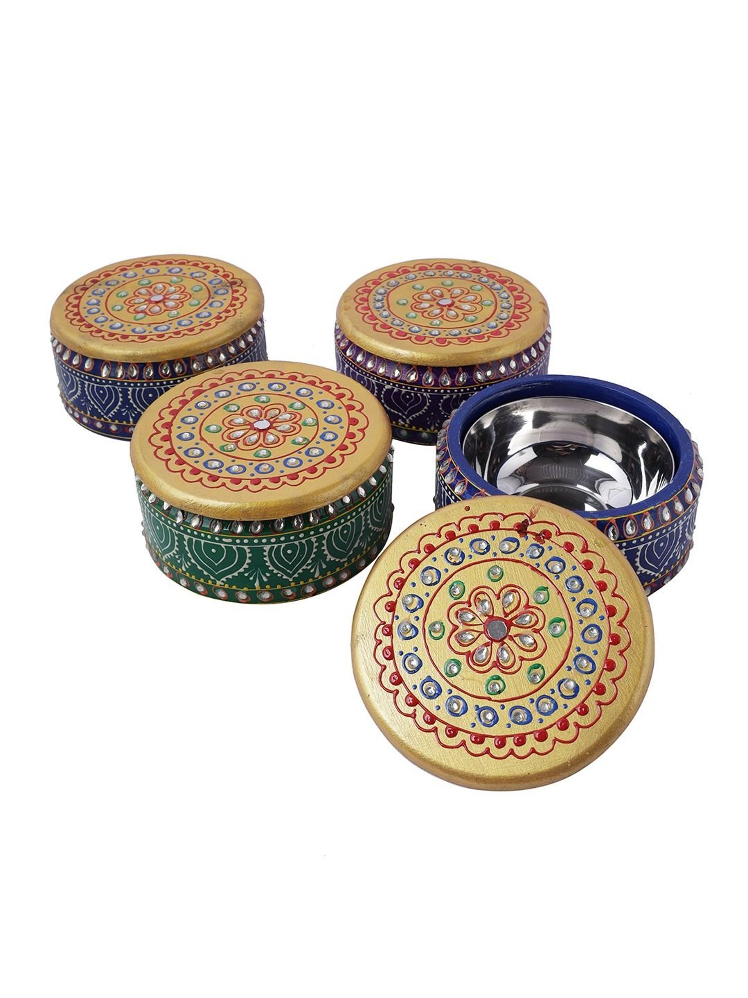 Aapno Rajasthan Red Wooden Tray with 4 Jars