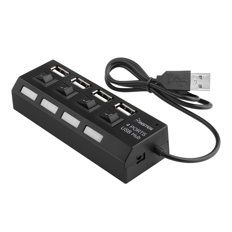 Insten 4-Port USB 2.0 Hub with Individual On Off Power Switches and LEDs