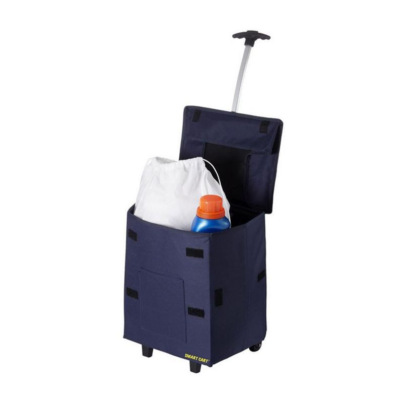 dbest products 01-017 Smart Cart Collapsible Rolling Utility Basket for Laundry, Shopping, Travel, Cleaning Supplies, w/Telescoping Handle, Blue