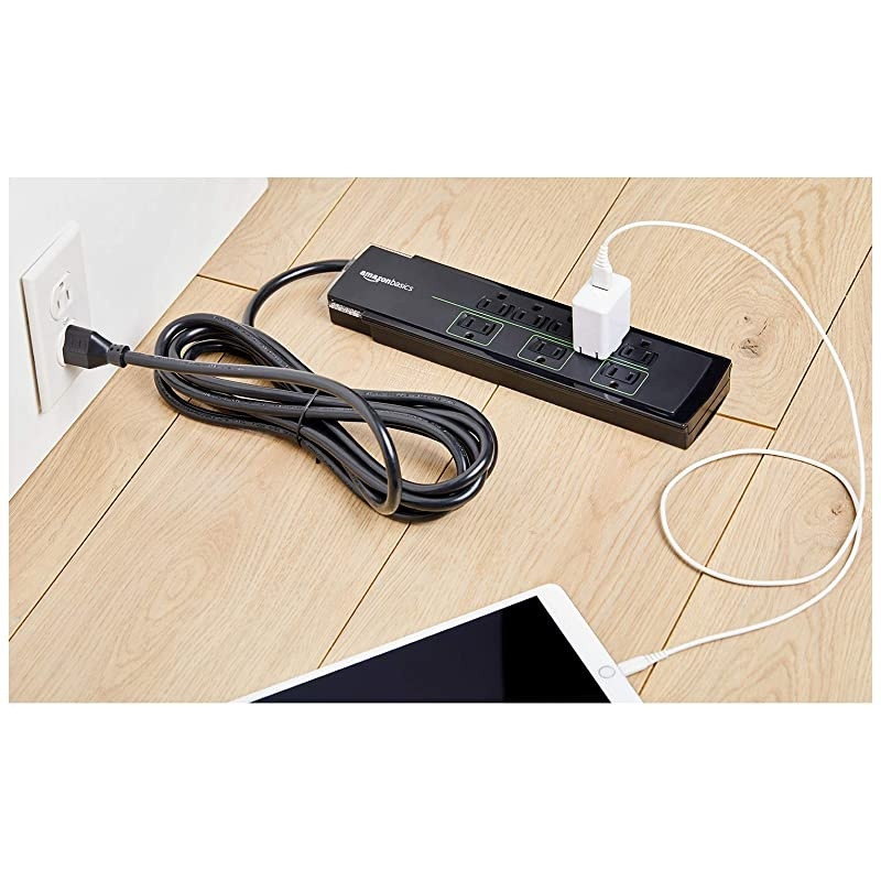 Basics 8-Outlet Power Strip Surge Protector | 4,500 Joule, 12-Foot Cord