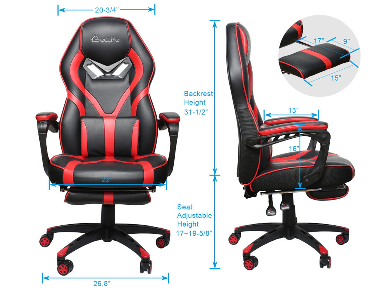 Massage Gaming Chair Office Chair High Back Computer Chair PU Leather Desk Chair PC Racing Executive Ergonomic Adjustable Swivel Task Chair with Headrest and Lumbar Support