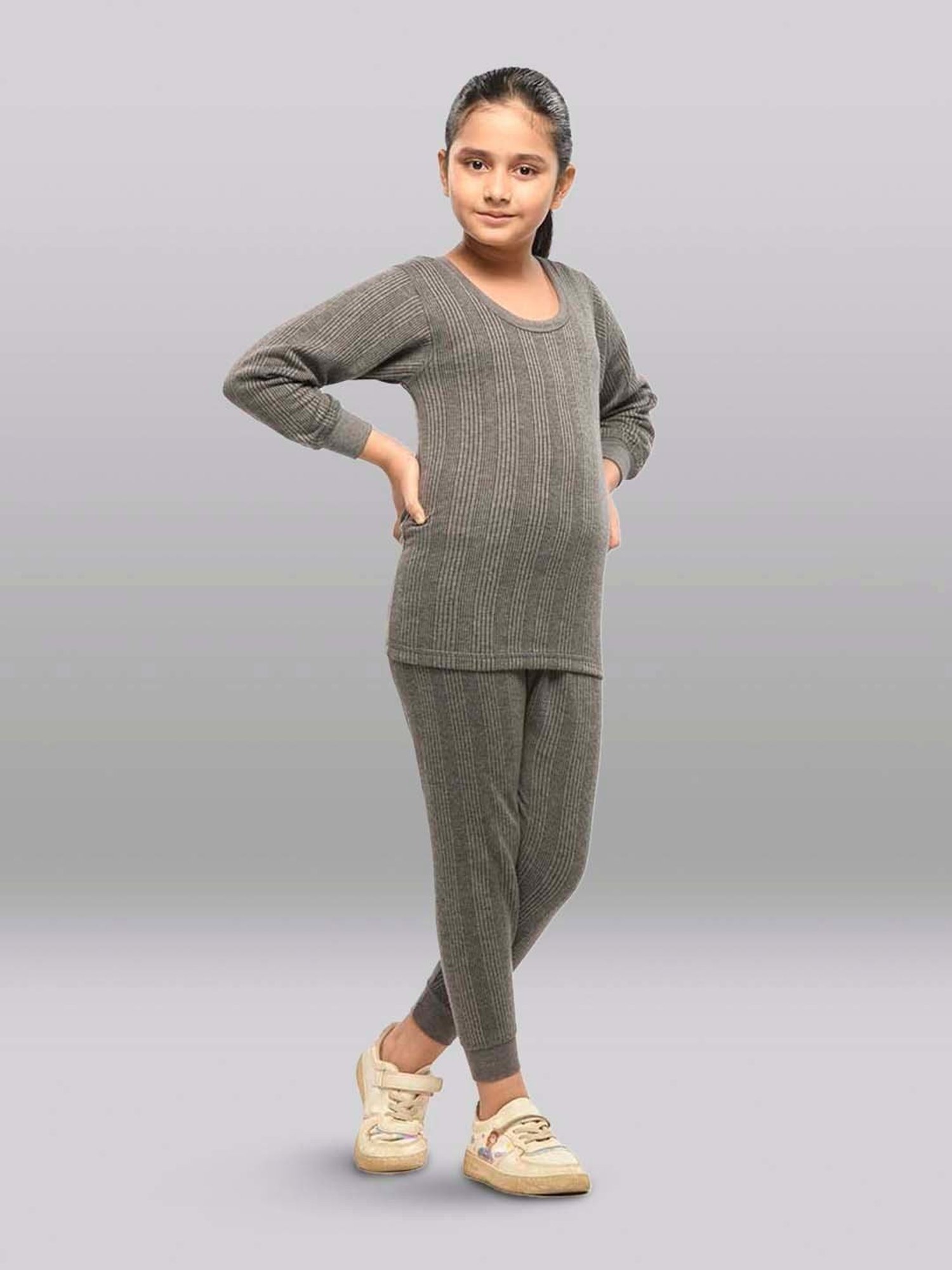 Dyca Kids Grey Melange Textured Thermal Top (Pack Of 2)