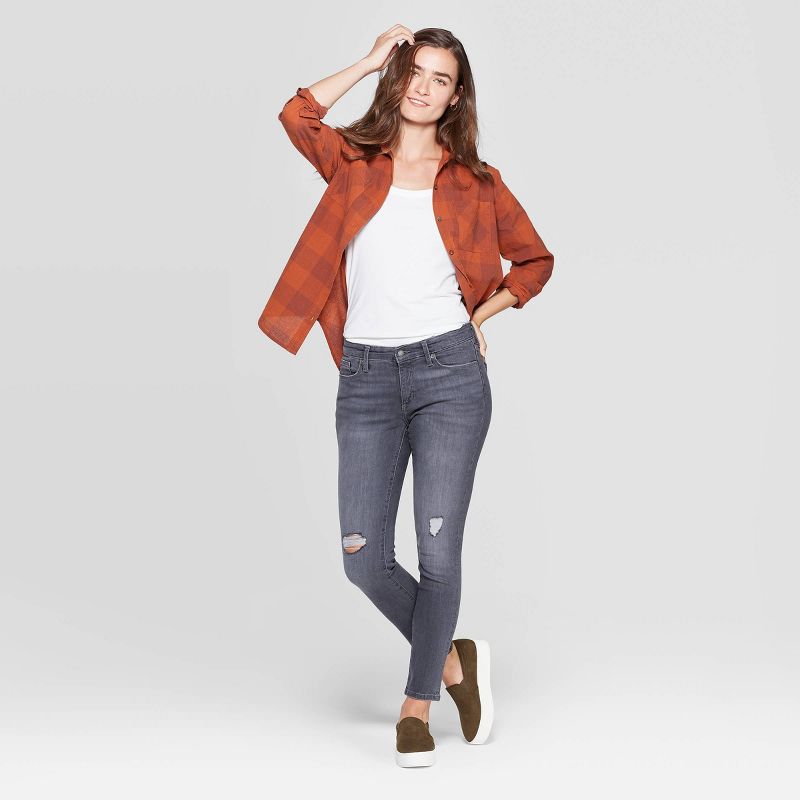 Women's Plaid Long Sleeve Cotton Flannel Shirt - Universal Thread™ Rust S