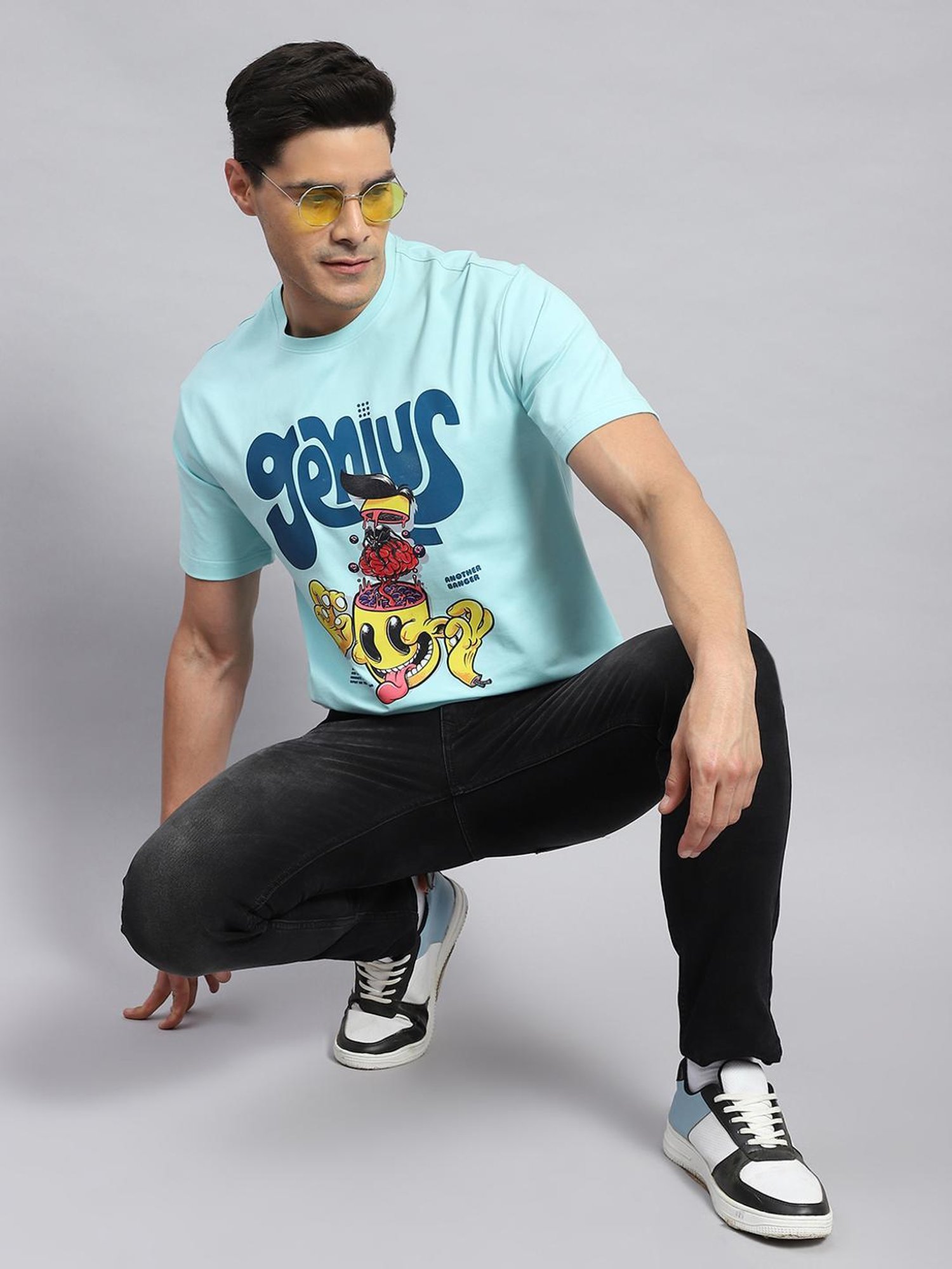 Rock.it Turquoise Blue Cotton Regular Fit Printed T-Shirt